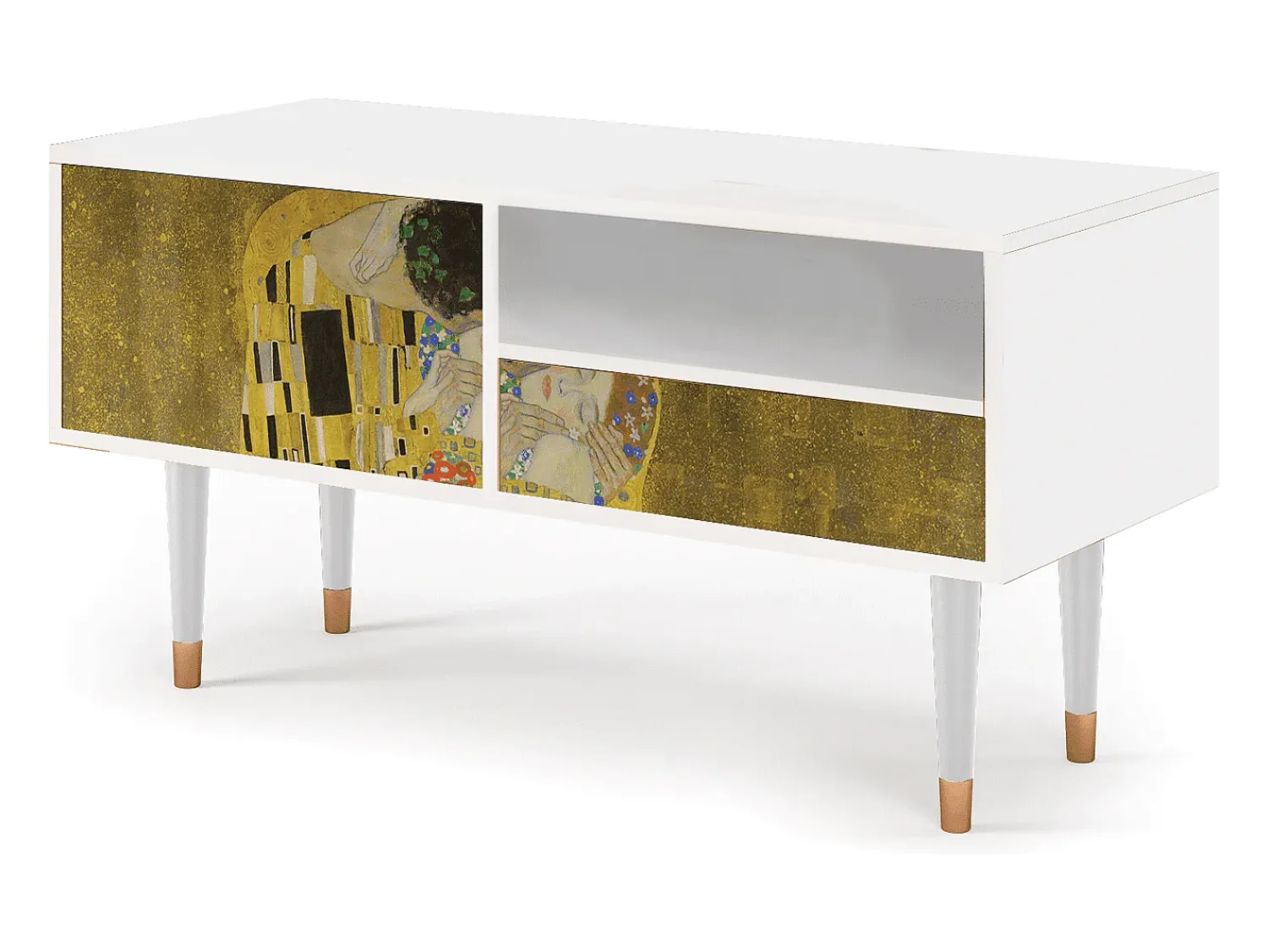Móvel De Tv* Mueble de TV - 115х59х48 cm - T3 - The Kiss by Klimt , Branco Bege