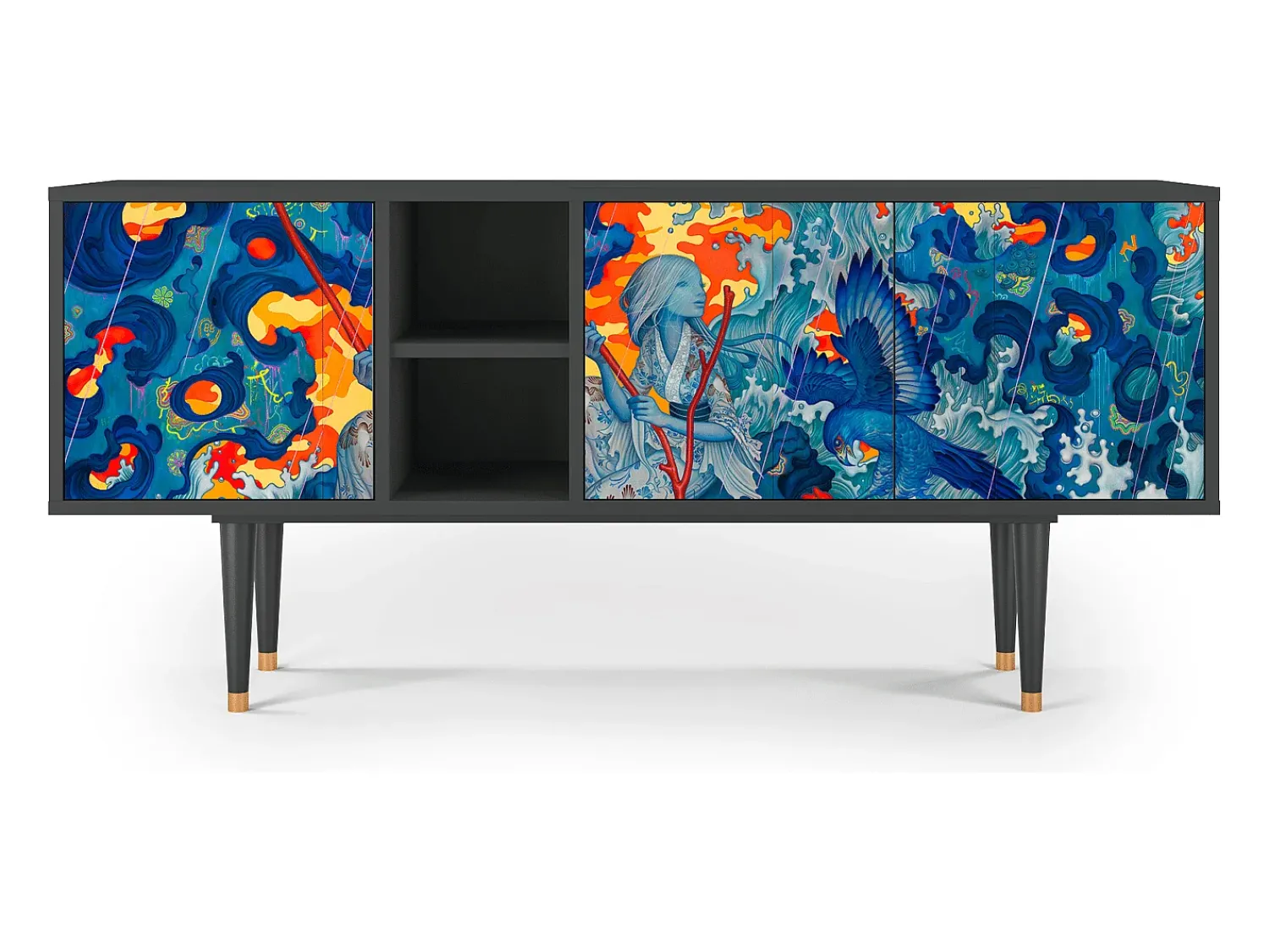 Móvel De Tv* Mueble de TV - 150х69х41 cm - T5 - The Girl - James Jean, Antracite Cinza antracite