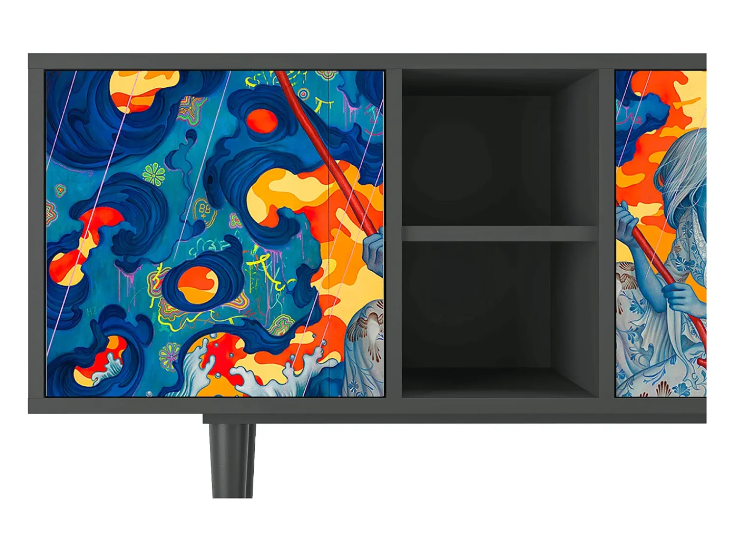 Móvel De Tv* Mueble de TV - 150х69х41 cm - T5 - The Girl - James Jean, Antracite Cinza antracite