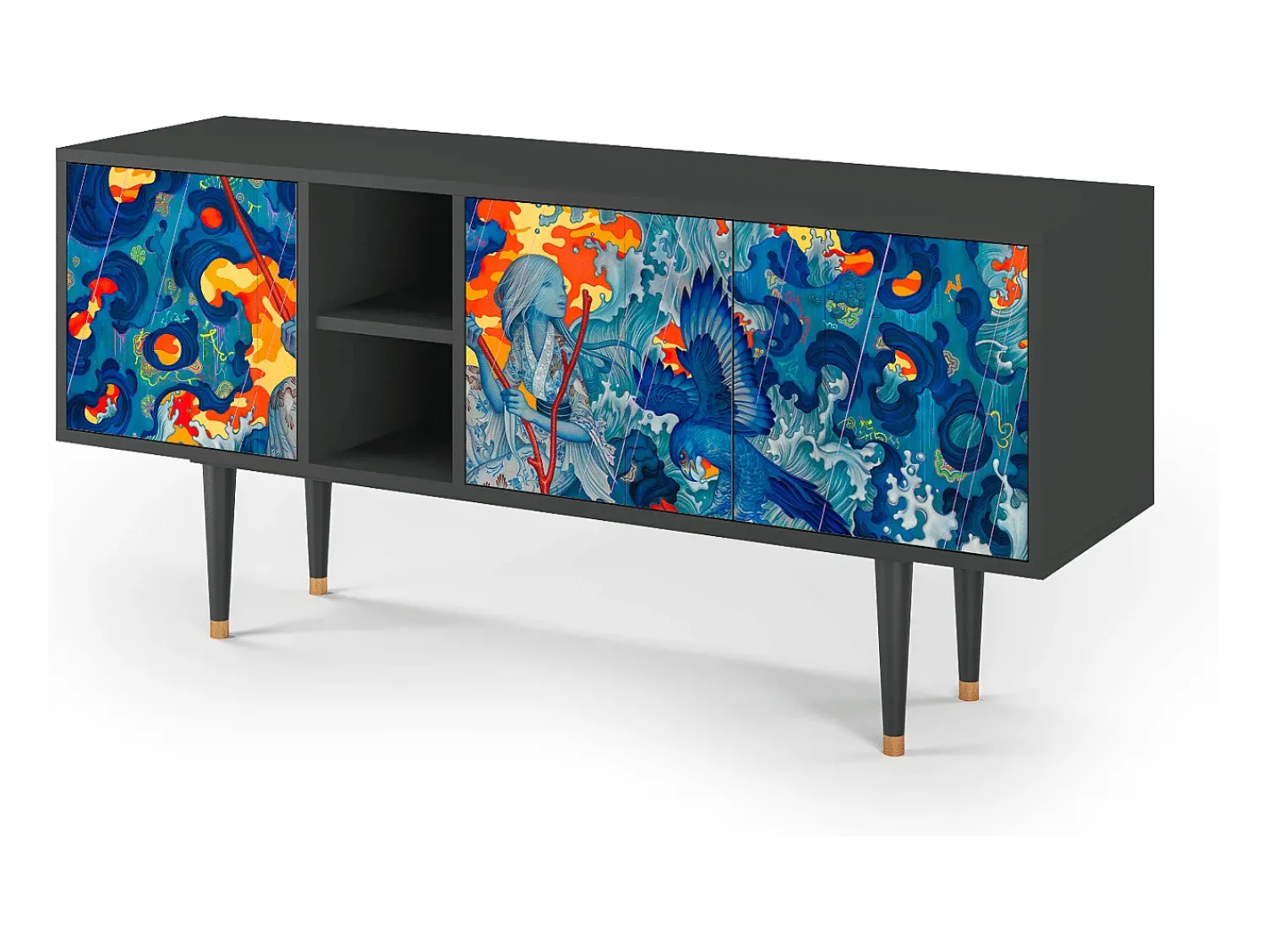 Móvel De Tv* Mueble de TV - 150х69х41 cm - T5 - The Girl - James Jean, Antracite Cinza antracite