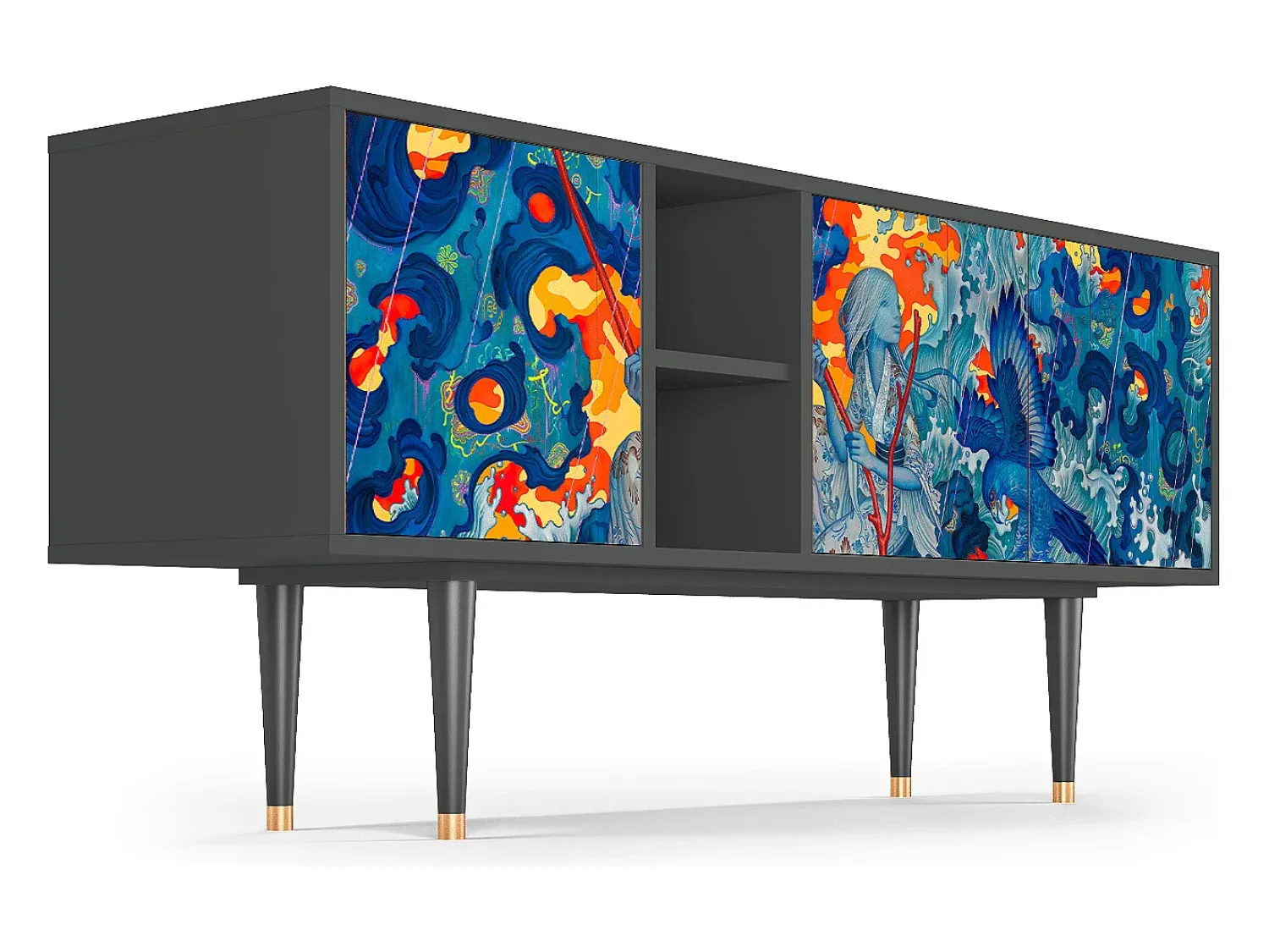 Móvel De Tv* Mueble de TV - 150х69х41 cm - T5 - The Girl - James Jean, Antracite Cinza antracite