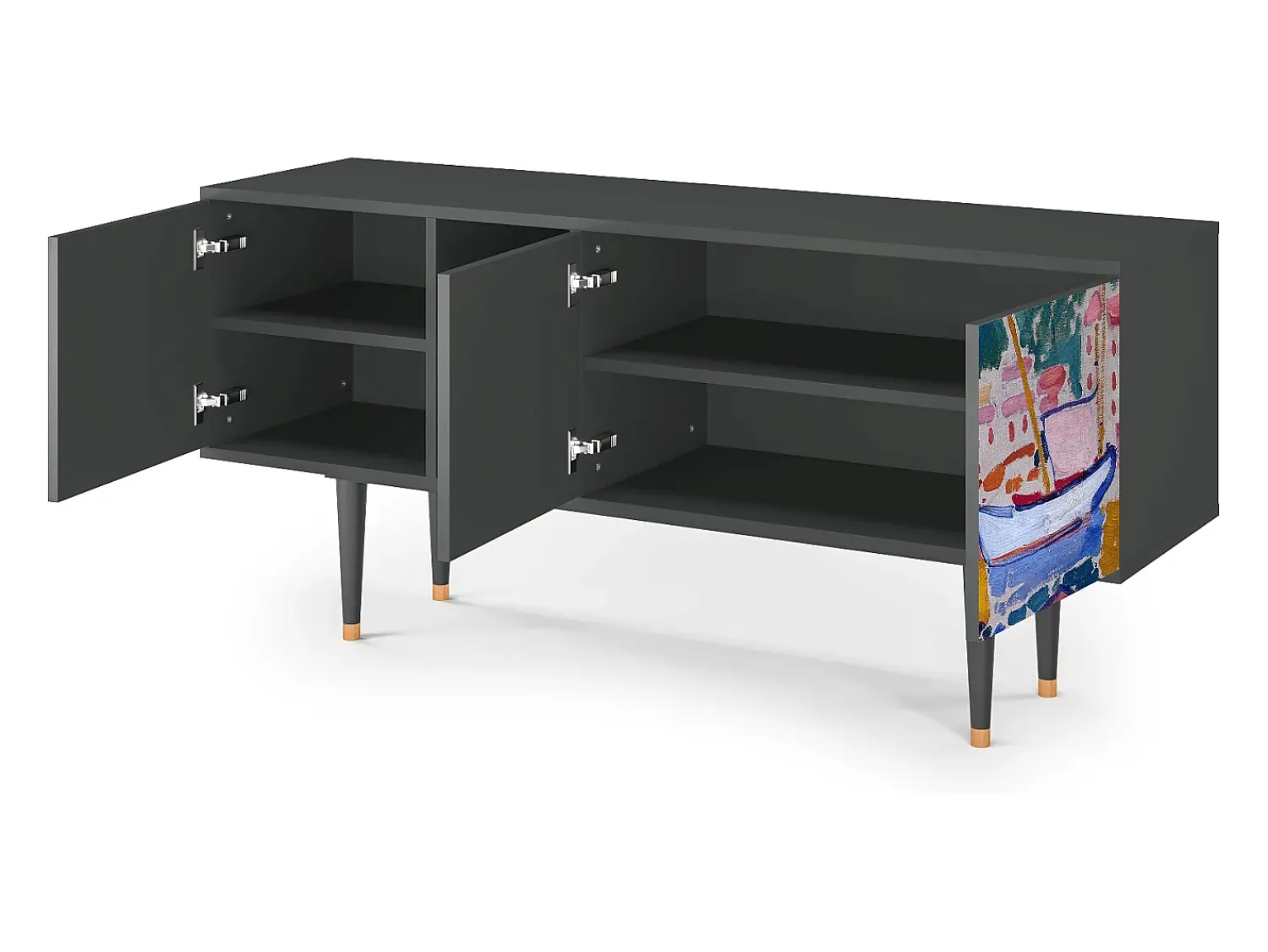 New Mueble de TV - 150х69х41 cm - T5 - The Port of Collioure , Antracite Cinza antracite