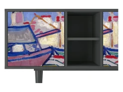 New Mueble de TV - 150х69х41 cm - T5 - The Port of Collioure , Antracite Cinza antracite