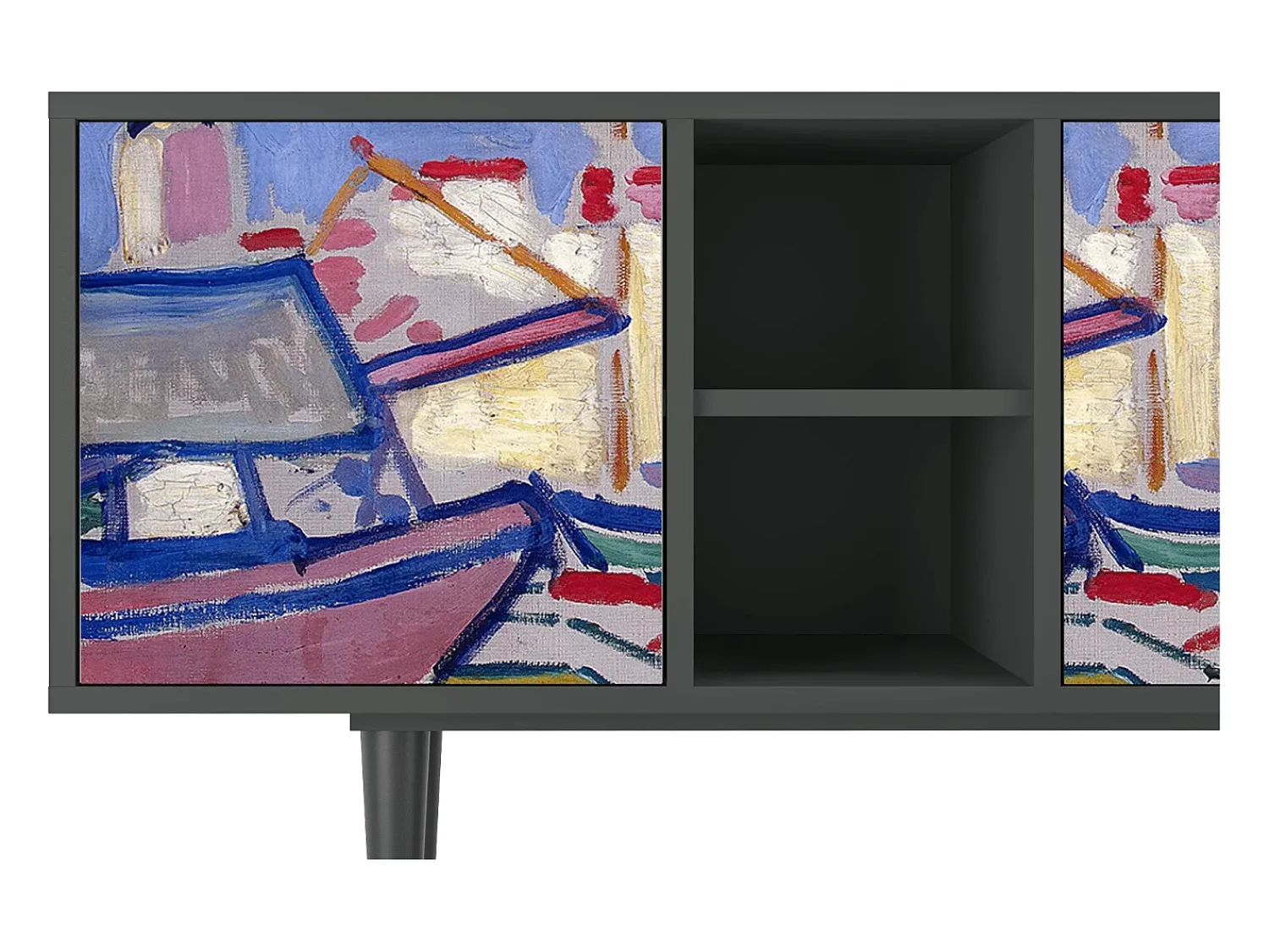 New Mueble de TV - 150х69х41 cm - T5 - The Port of Collioure , Antracite Cinza antracite