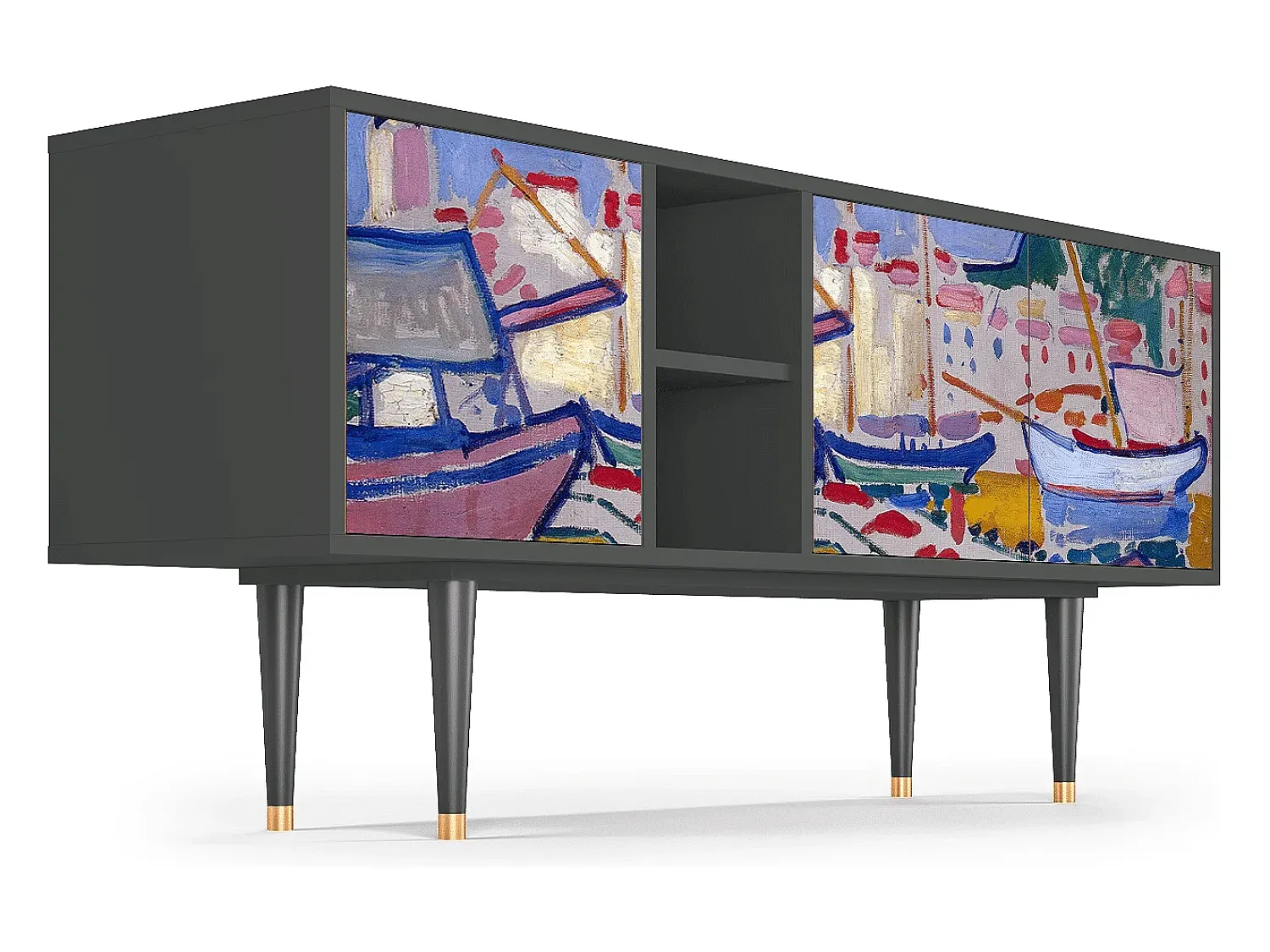 New Mueble de TV - 150х69х41 cm - T5 - The Port of Collioure , Antracite Cinza antracite