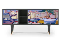 New Mueble de TV - 150х69х41 cm - T5 - The Port of Collioure , Antracite Cinza antracite