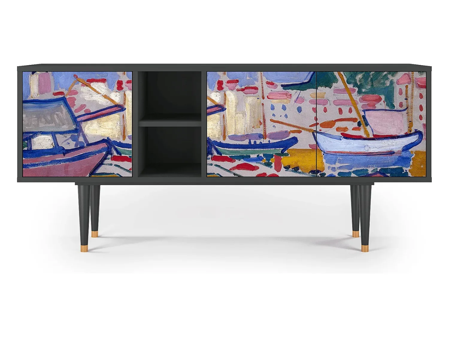 New Mueble de TV - 150х69х41 cm - T5 - The Port of Collioure , Antracite Cinza antracite
