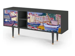 New Mueble de TV - 150х69х41 cm - T5 - The Port of Collioure , Antracite Cinza antracite