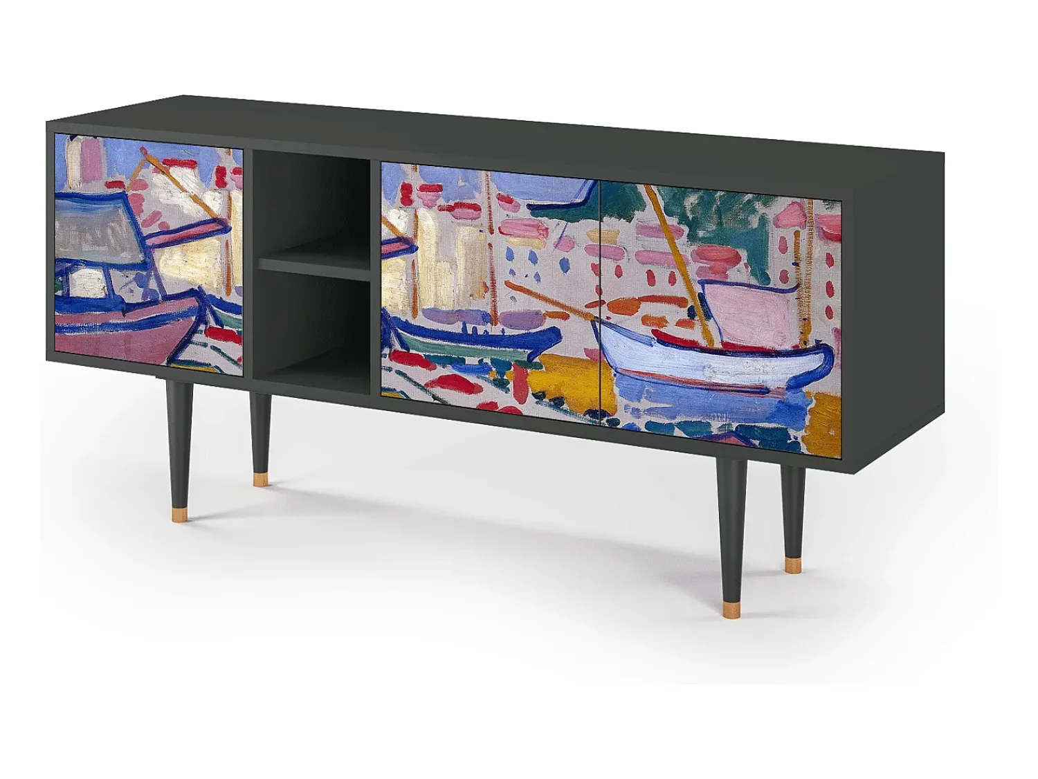 New Mueble de TV - 150х69х41 cm - T5 - The Port of Collioure , Antracite Cinza antracite