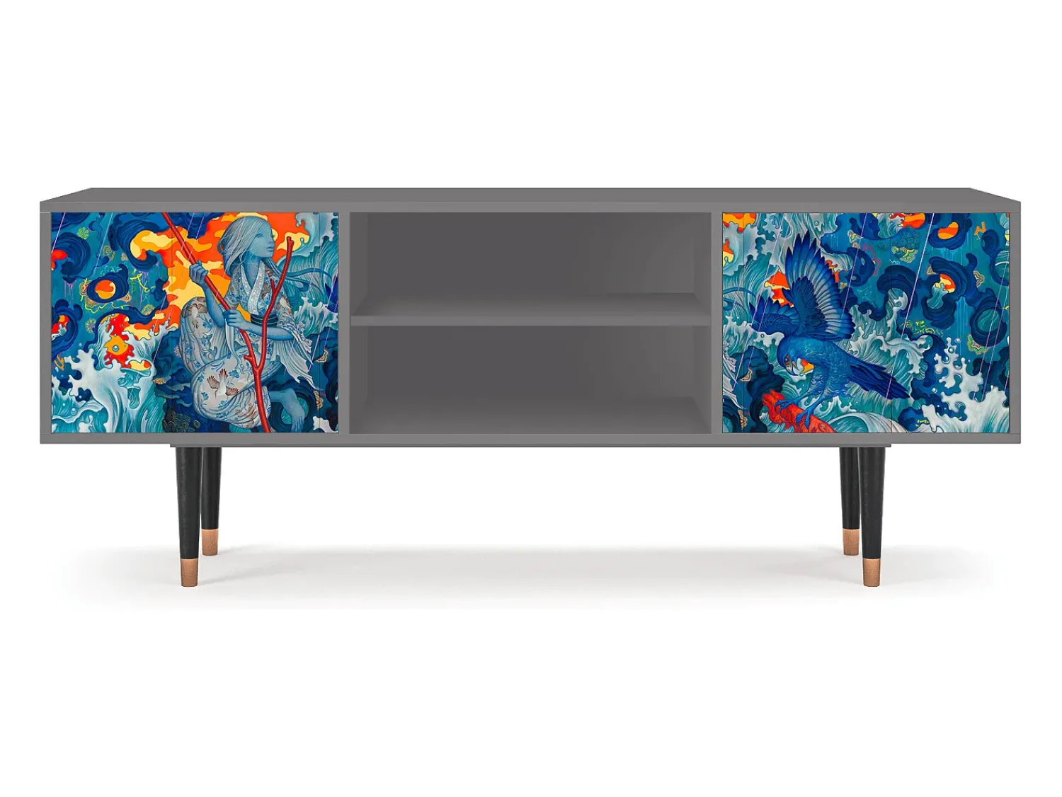 Móvel De Tv| Mueble de TV - 170х69х48 cm - T2 - The Girl - James Jean, Cinza Cinzento