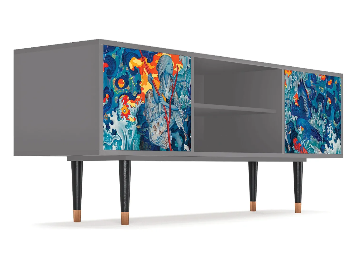 Móvel De Tv| Mueble de TV - 170х69х48 cm - T2 - The Girl - James Jean, Cinza Cinzento