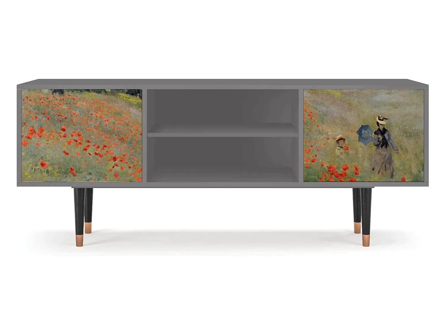Móvel De Tv* Mueble de TV - 170х69х48 cm - T2 - The Poppy Field , Cinza Cinzento