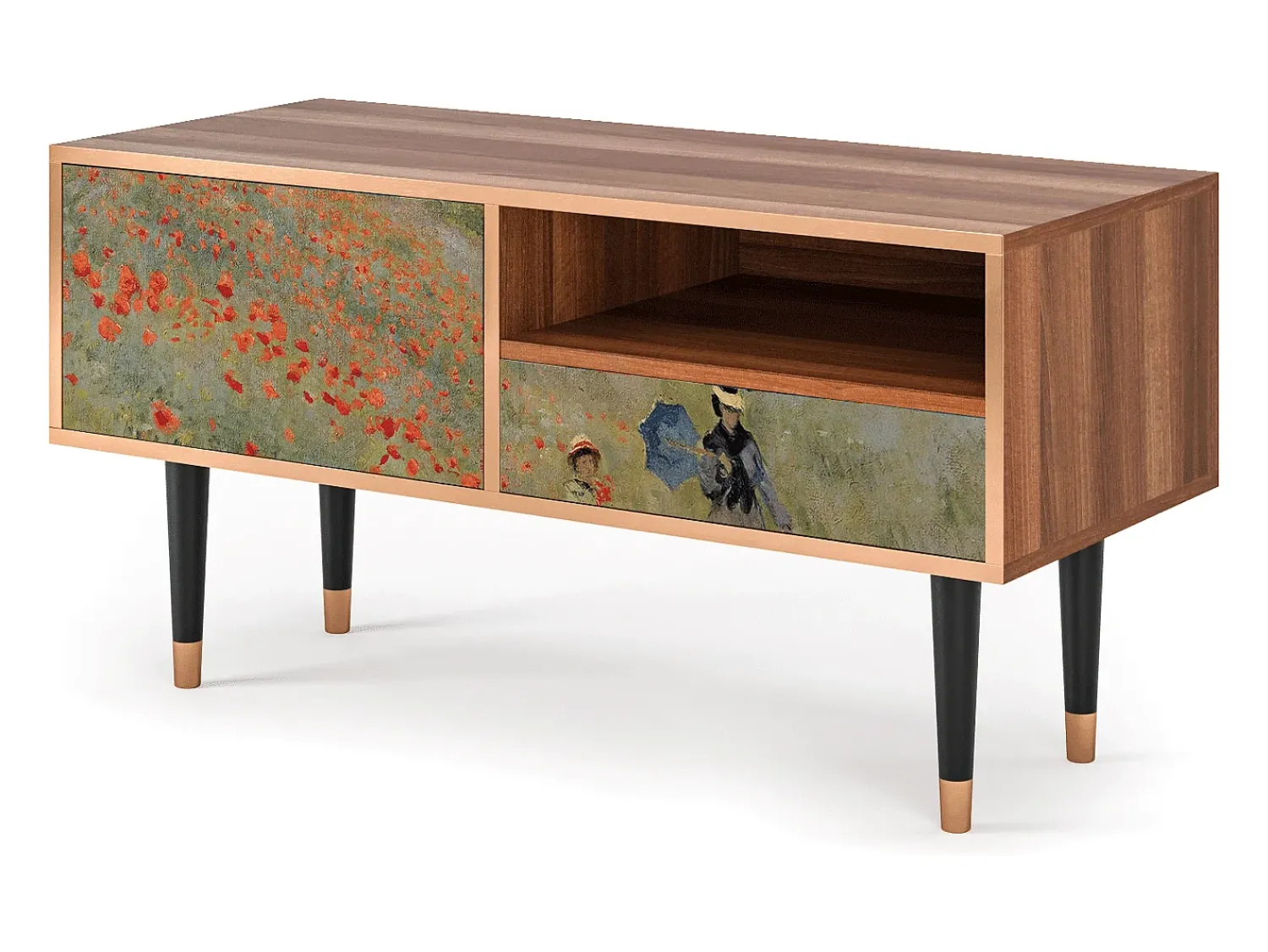 Móvel De Tv* Mueble de TV - 115х59х48 cm - T3 - The Poppy Field , Nogueira Castanho