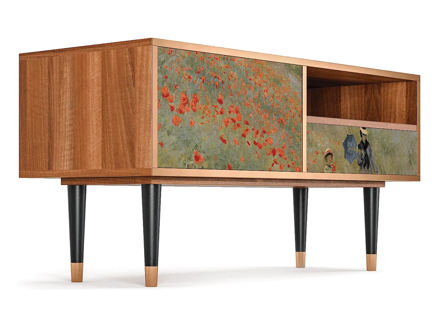 Móvel De Tv* Mueble de TV - 115х59х48 cm - T3 - The Poppy Field , Nogueira Castanho