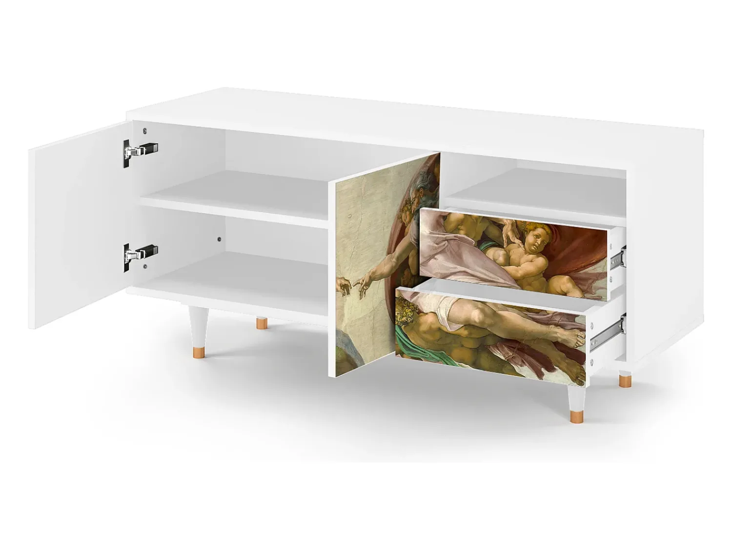 Móvel De Tv* Mueble de TV - 125х56х41 cm - T7 - The Creation of Adam, Branco Bege