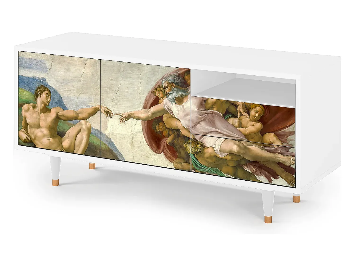 Móvel De Tv* Mueble de TV - 125х56х41 cm - T7 - The Creation of Adam, Branco Bege