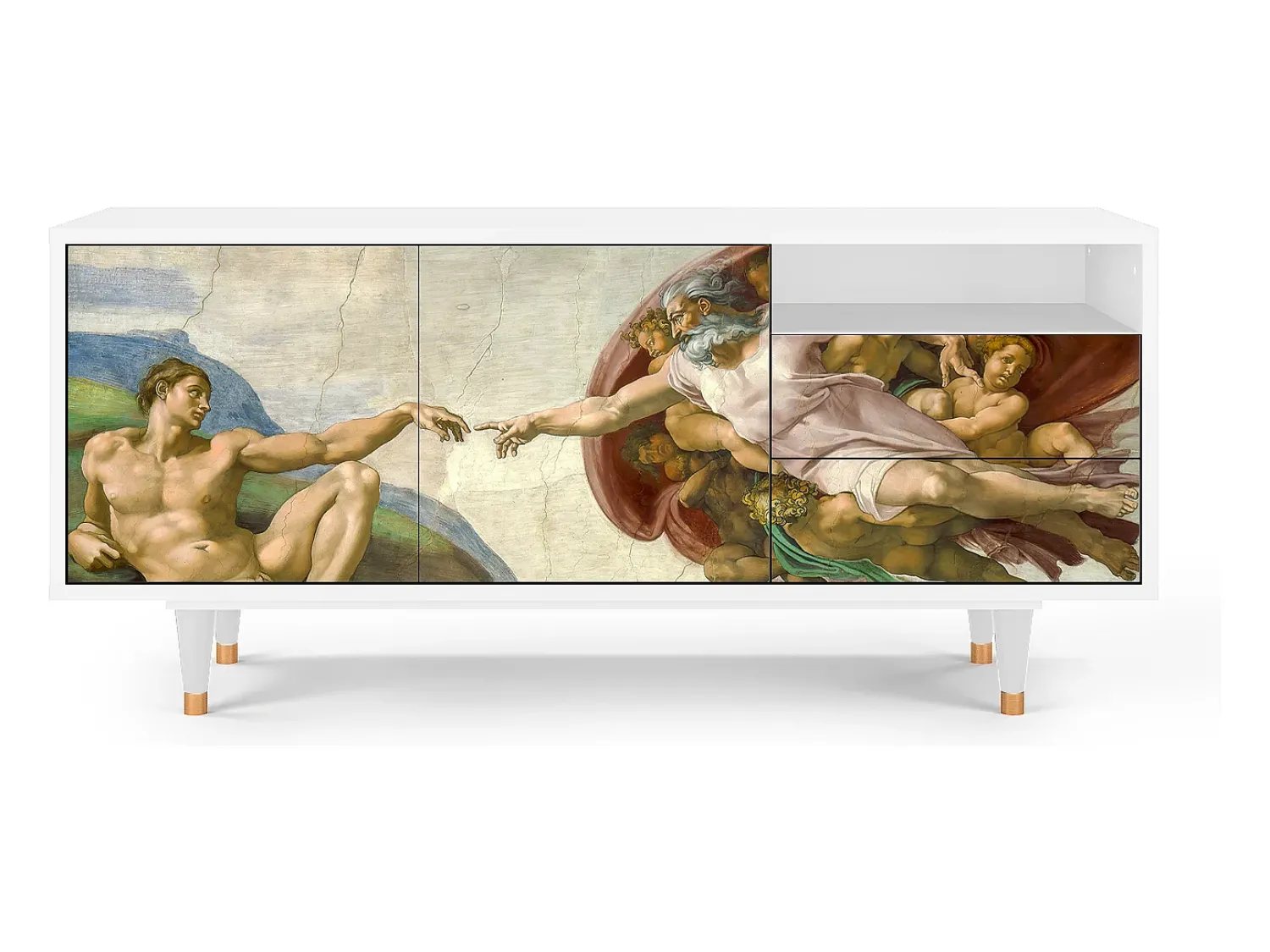 Móvel De Tv* Mueble de TV - 125х56х41 cm - T7 - The Creation of Adam, Branco Bege