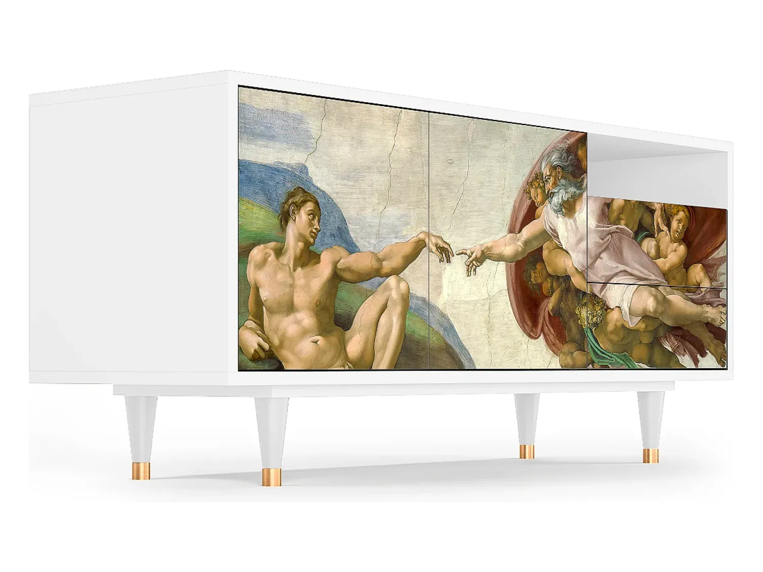 Móvel De Tv* Mueble de TV - 125х56х41 cm - T7 - The Creation of Adam, Branco Bege