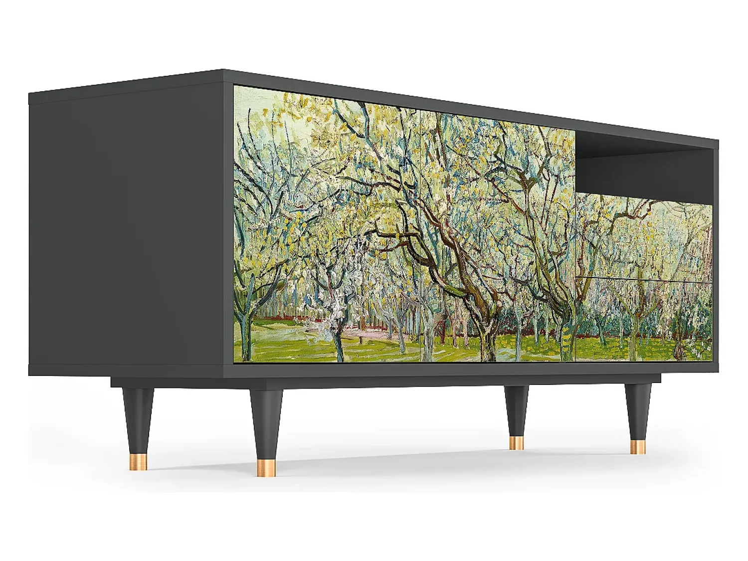 Mueble de TV - 125х56х41 cm - T7 - The Branco Orchard, Antracite Cinza antracite