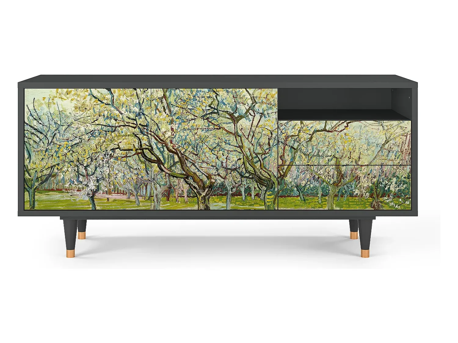 Mueble de TV - 125х56х41 cm - T7 - The Branco Orchard, Antracite Cinza antracite