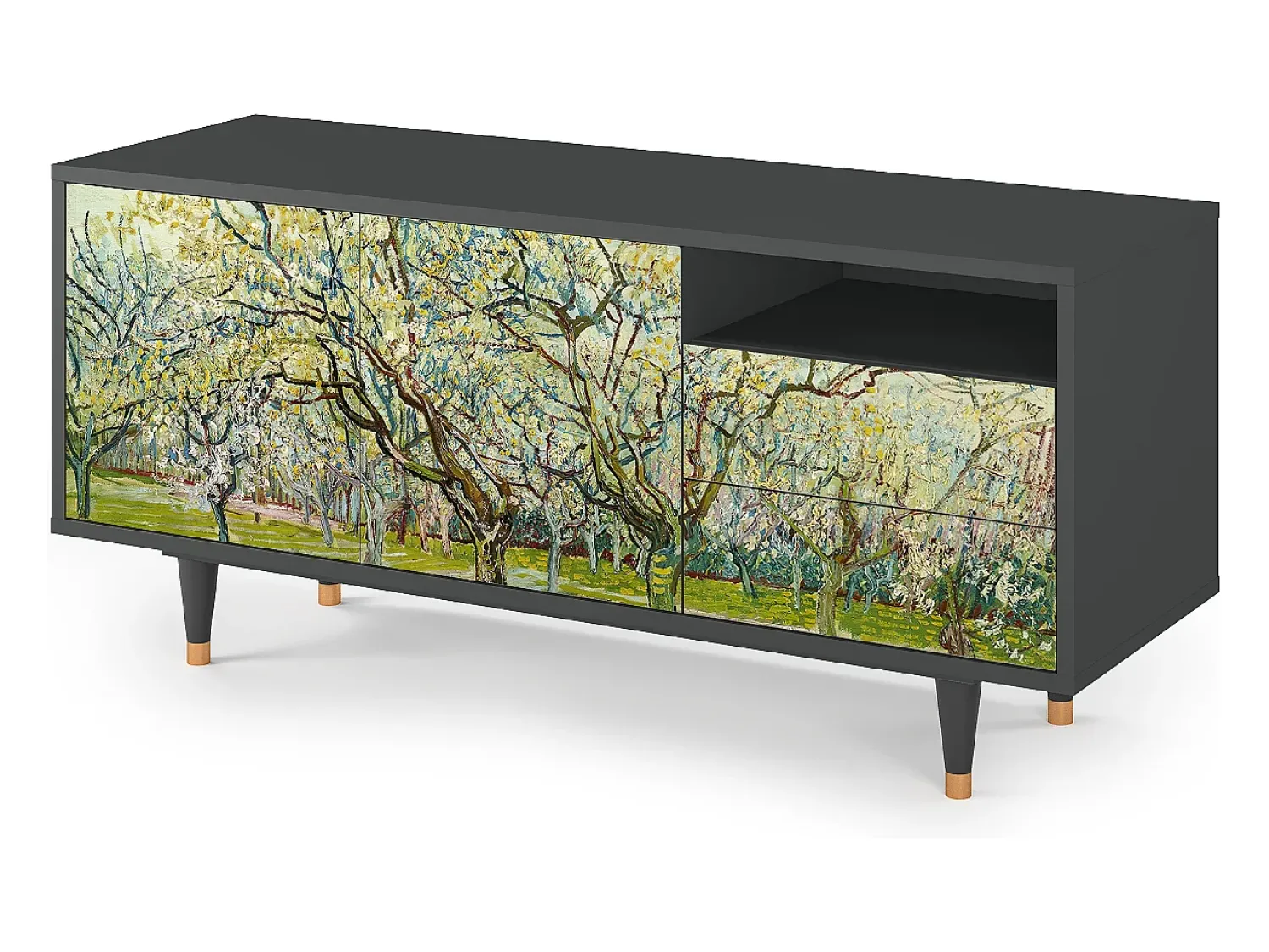 Mueble de TV - 125х56х41 cm - T7 - The Branco Orchard, Antracite Cinza antracite