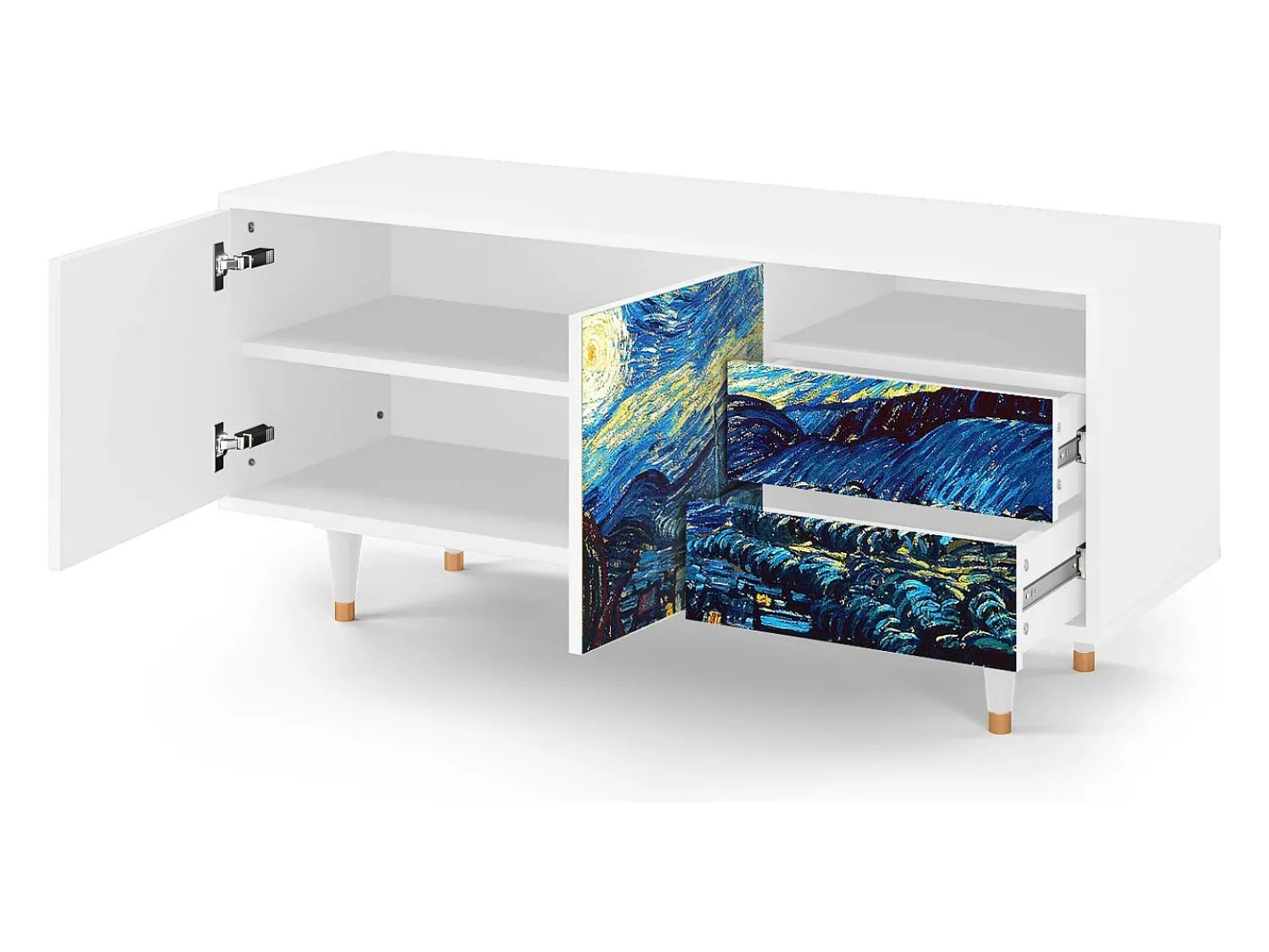 Discount Mueble de TV - 125х56х41 cm - T7 - The Starry Night , Branco Bege