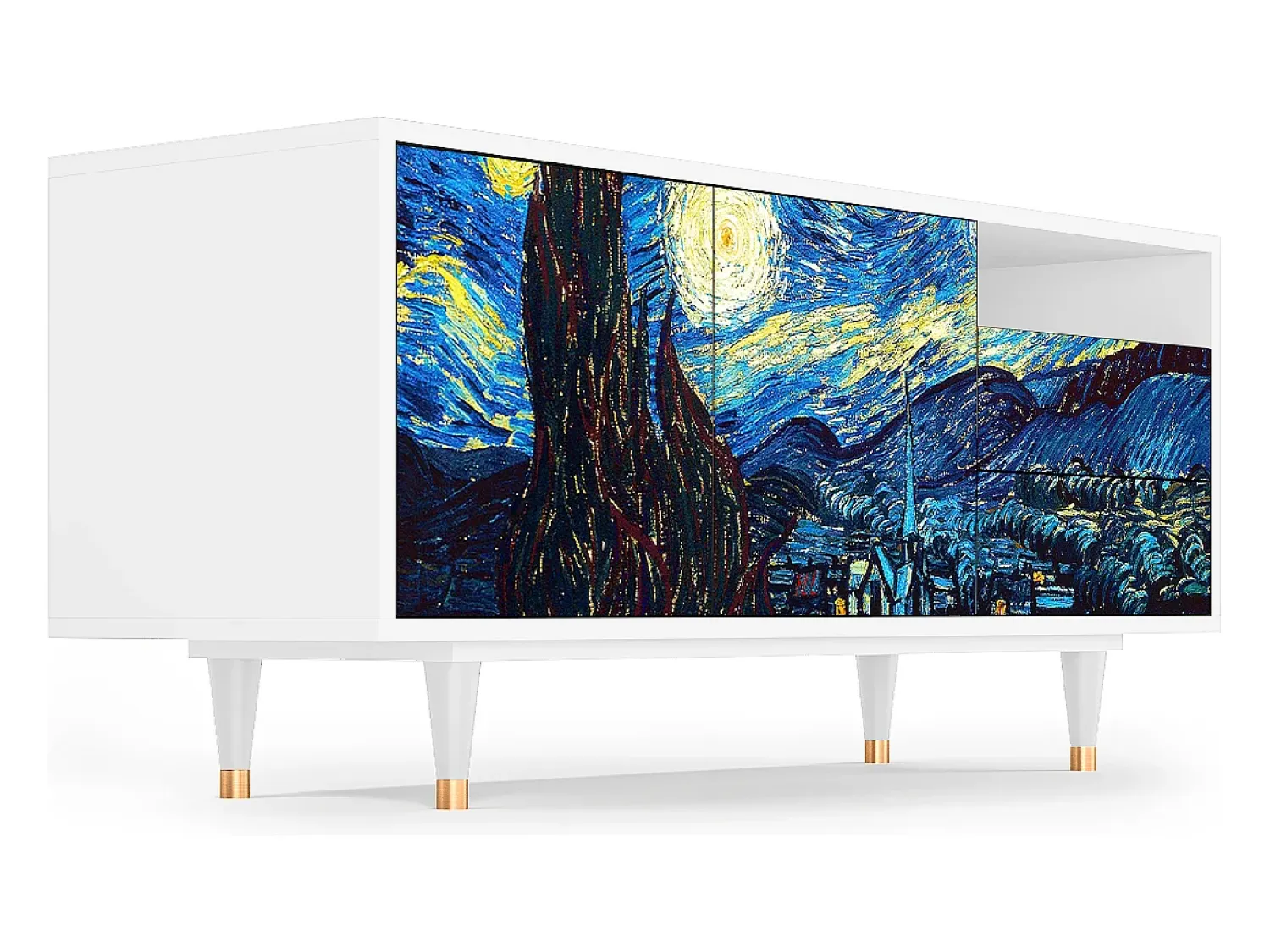 Discount Mueble de TV - 125х56х41 cm - T7 - The Starry Night , Branco Bege