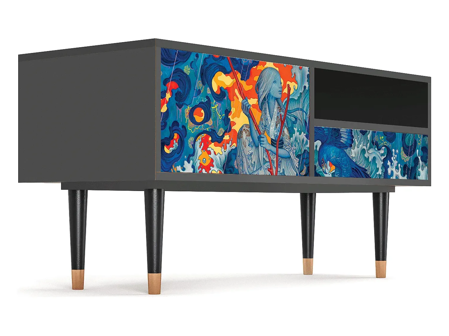 Mueble de TV - 115х59х48 cm - T3 - The Girl - James Jean, Antracite Cinza antracite