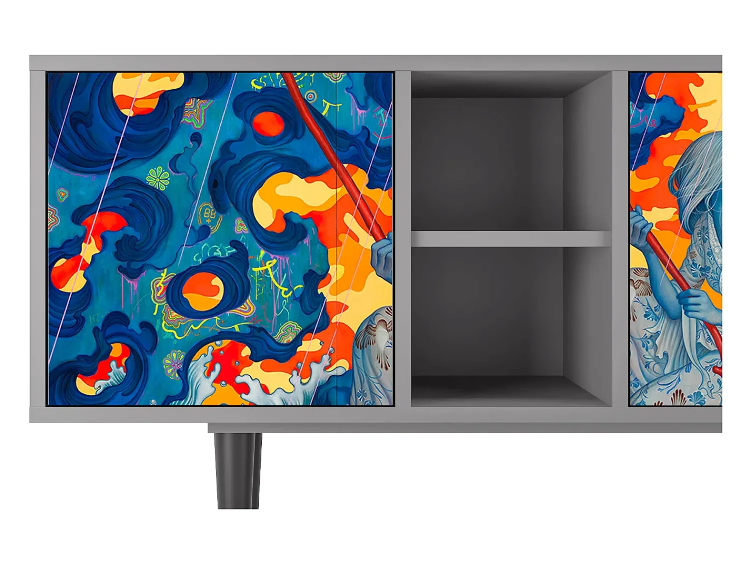 Outlet Mueble de TV - 150х69х41 cm - T5 - The Girl - James Jean, Cinza Cinzento