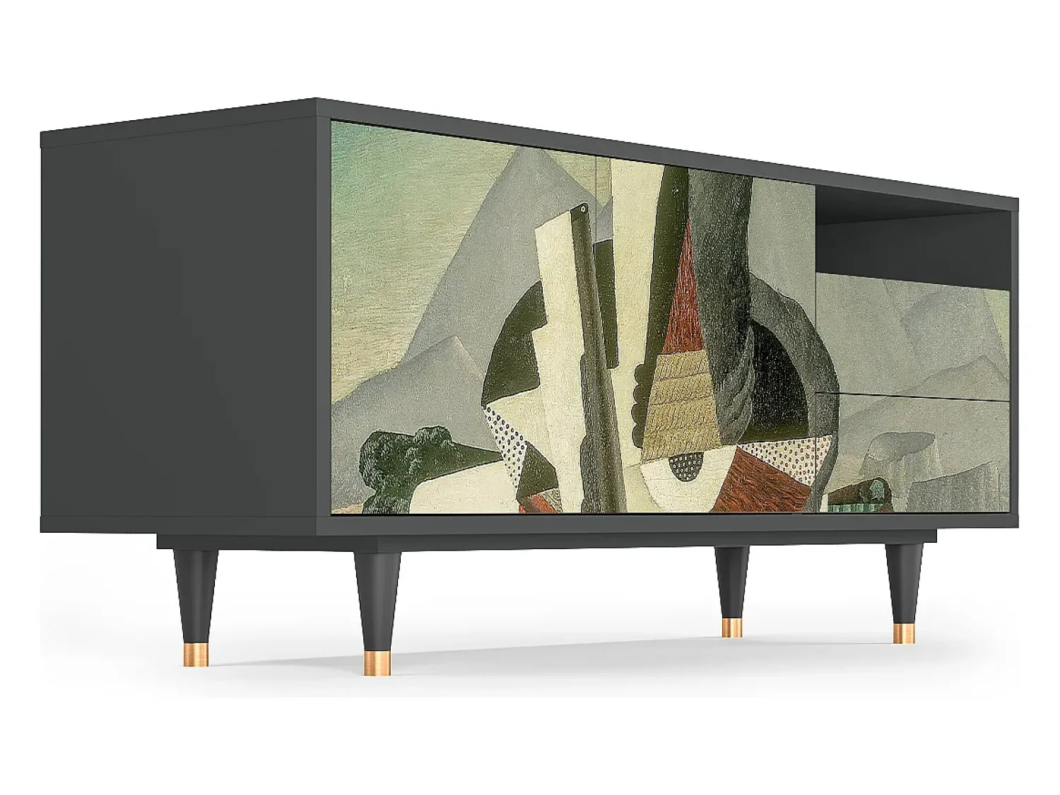 Móvel De Tv| Mueble de TV - 125х56х41 cm - T7 - The Cubist Paintings , Antracite Cinza antracite