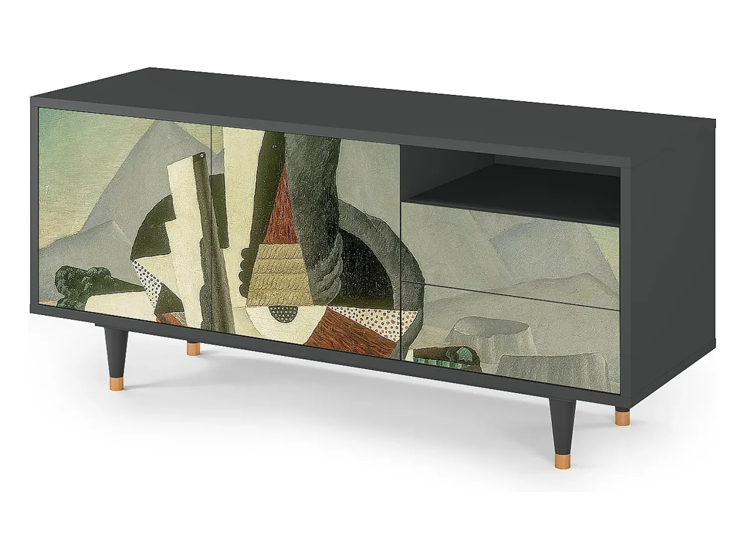 Móvel De Tv| Mueble de TV - 125х56х41 cm - T7 - The Cubist Paintings , Antracite Cinza antracite