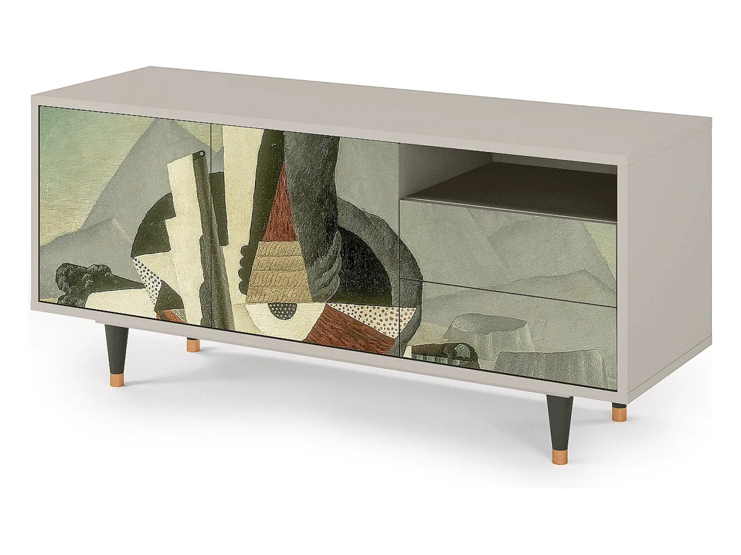 Móvel De Tv| Mueble de TV - 125х56х41 cm - T7 - The Cubist Paintings , Areia Bege