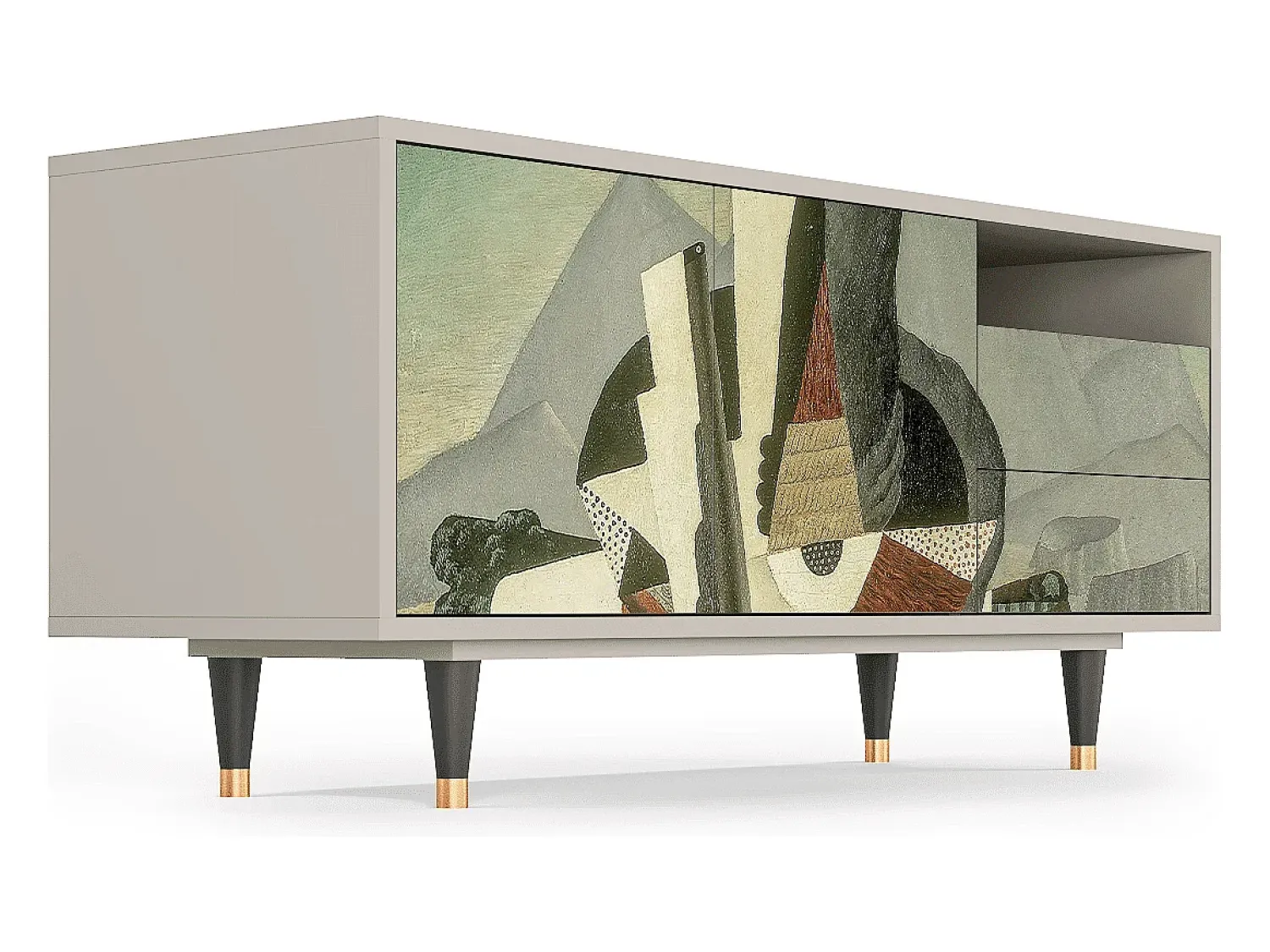 Móvel De Tv| Mueble de TV - 125х56х41 cm - T7 - The Cubist Paintings , Areia Bege