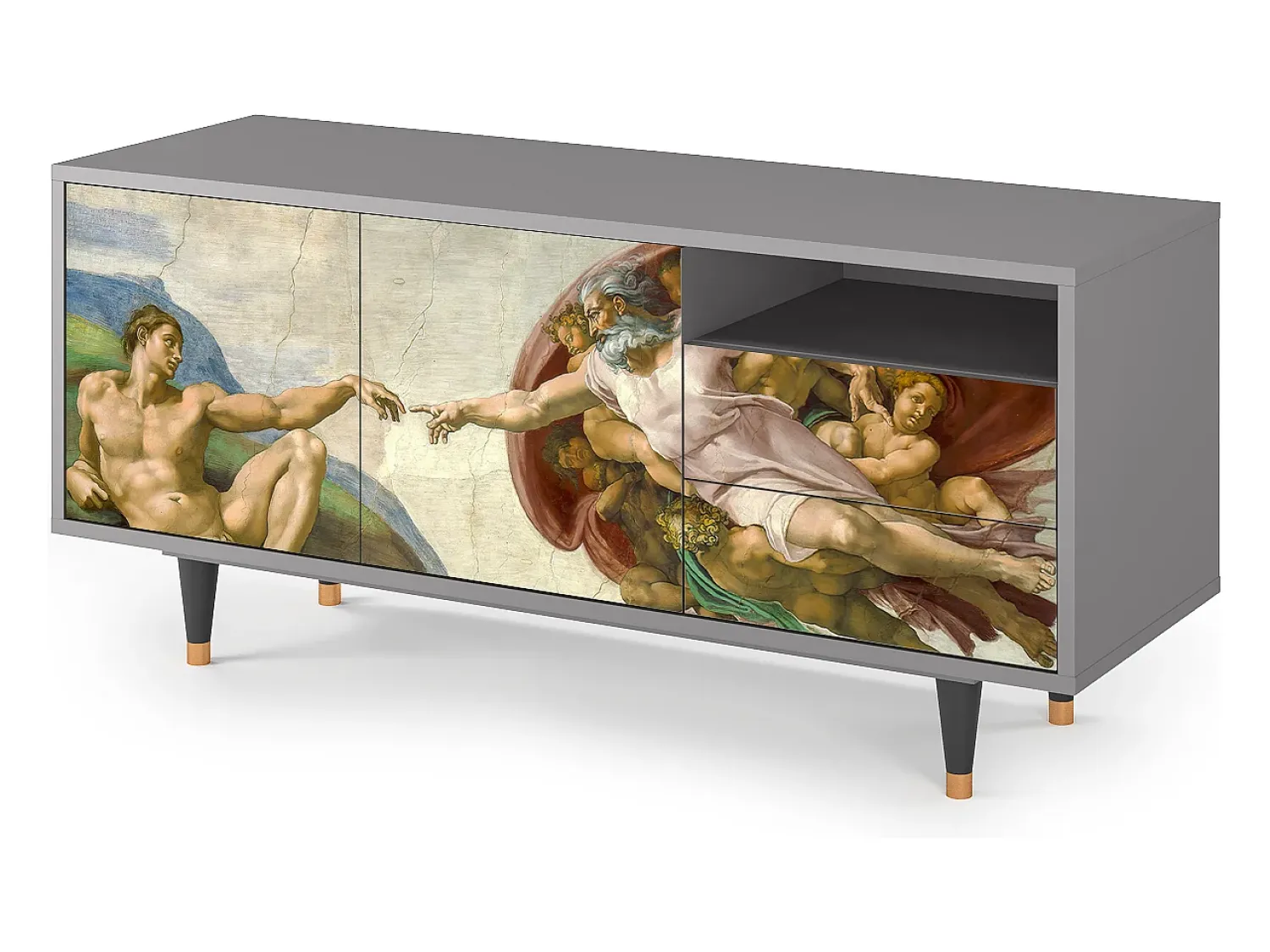 Móvel De Tv| Mueble de TV - 125х56х41 cm - T7 - The Creation of Adam, Cinza Cinzento