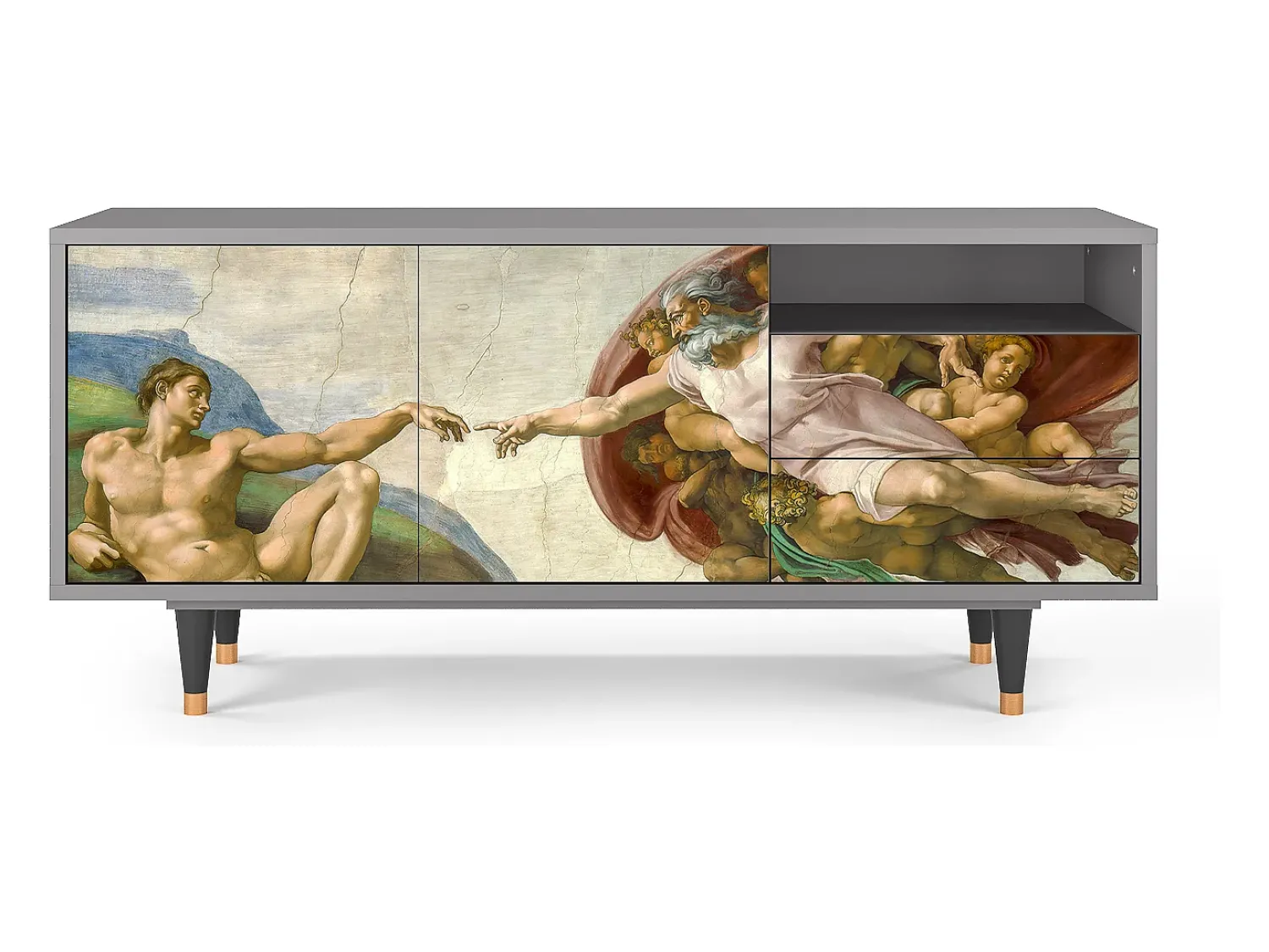 Móvel De Tv| Mueble de TV - 125х56х41 cm - T7 - The Creation of Adam, Cinza Cinzento