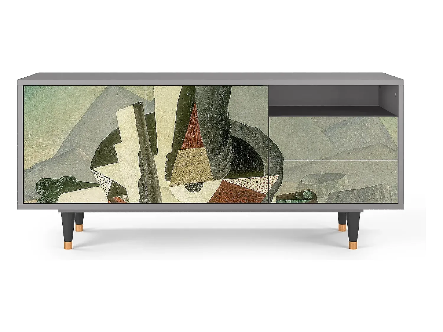 New Mueble de TV - 125х56х41 cm - T7 - The Cubist Paintings , Cinza Cinzento