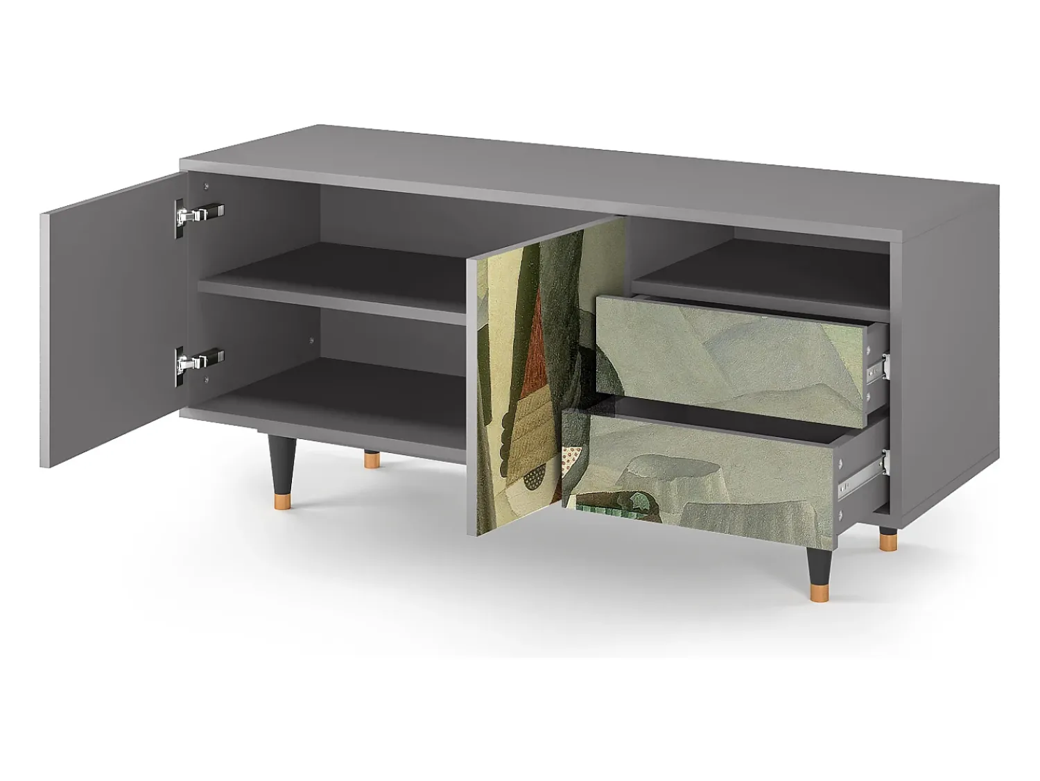 New Mueble de TV - 125х56х41 cm - T7 - The Cubist Paintings , Cinza Cinzento