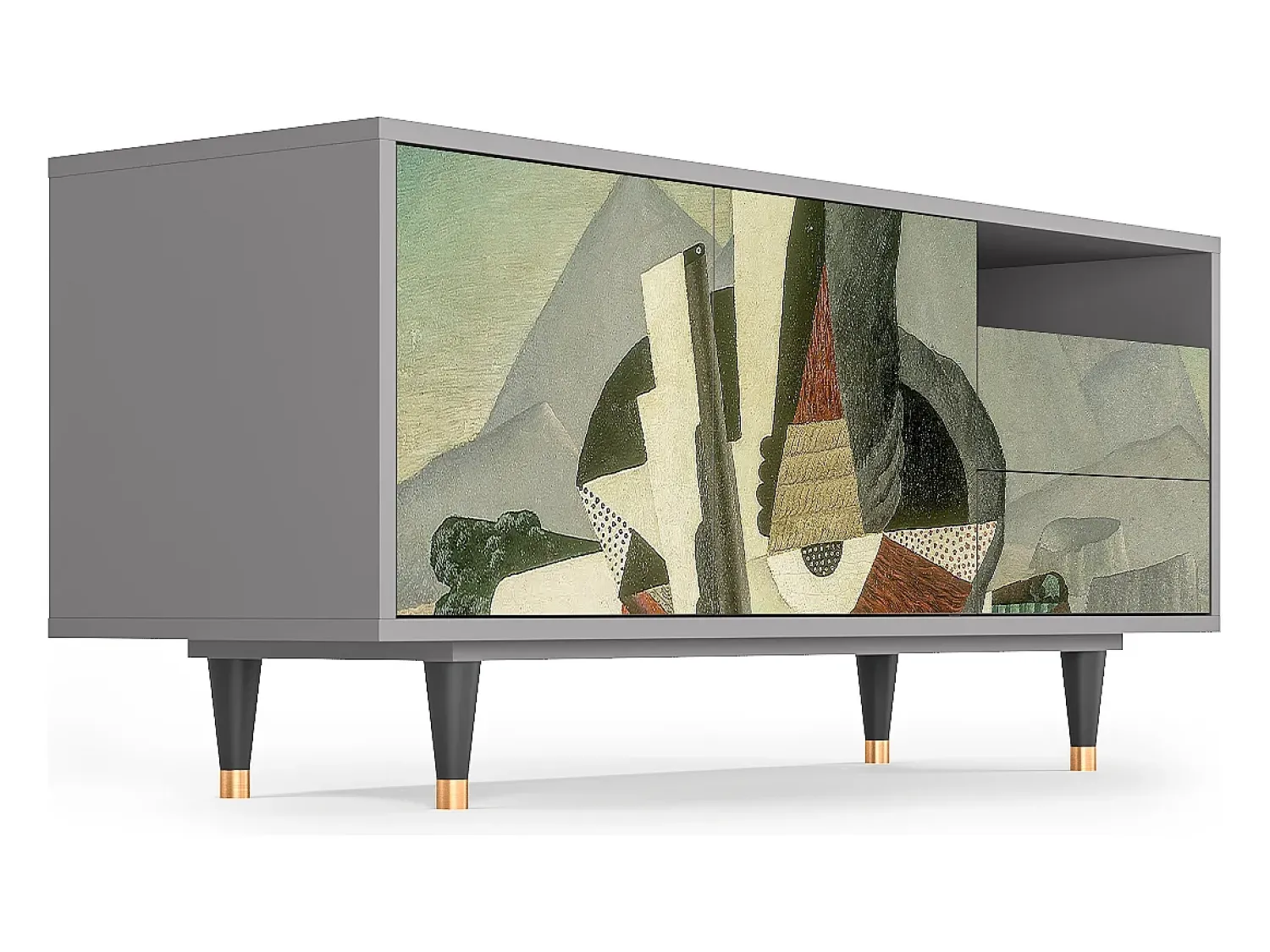 New Mueble de TV - 125х56х41 cm - T7 - The Cubist Paintings , Cinza Cinzento