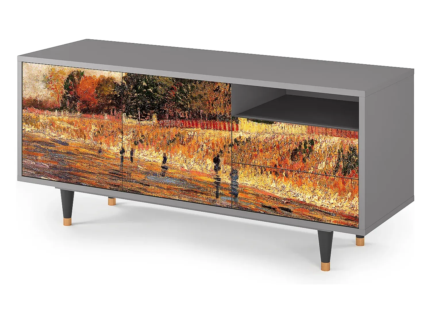 Móvel De Tv* Mueble de TV - 125х56х41 cm - T7 - The Banks, Cinza Cinzento