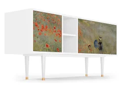Móvel De Tv* Mueble de TV - 150х69х41 cm - T5 - The Poppy Field , Branco Bege