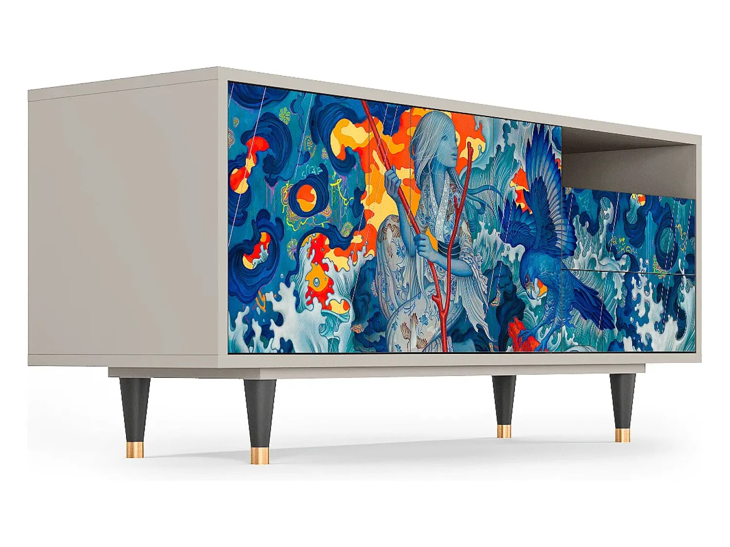 Mueble de TV - 125х56х41 cm - T7 - The Girl - James Jean, Areia Bege