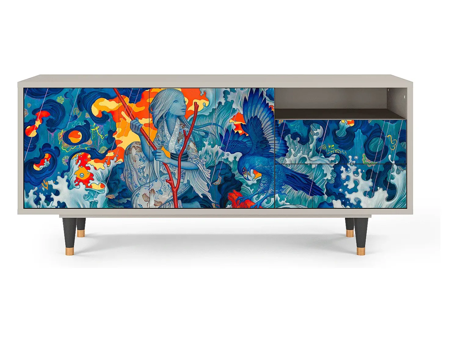 Mueble de TV - 125х56х41 cm - T7 - The Girl - James Jean, Areia Bege