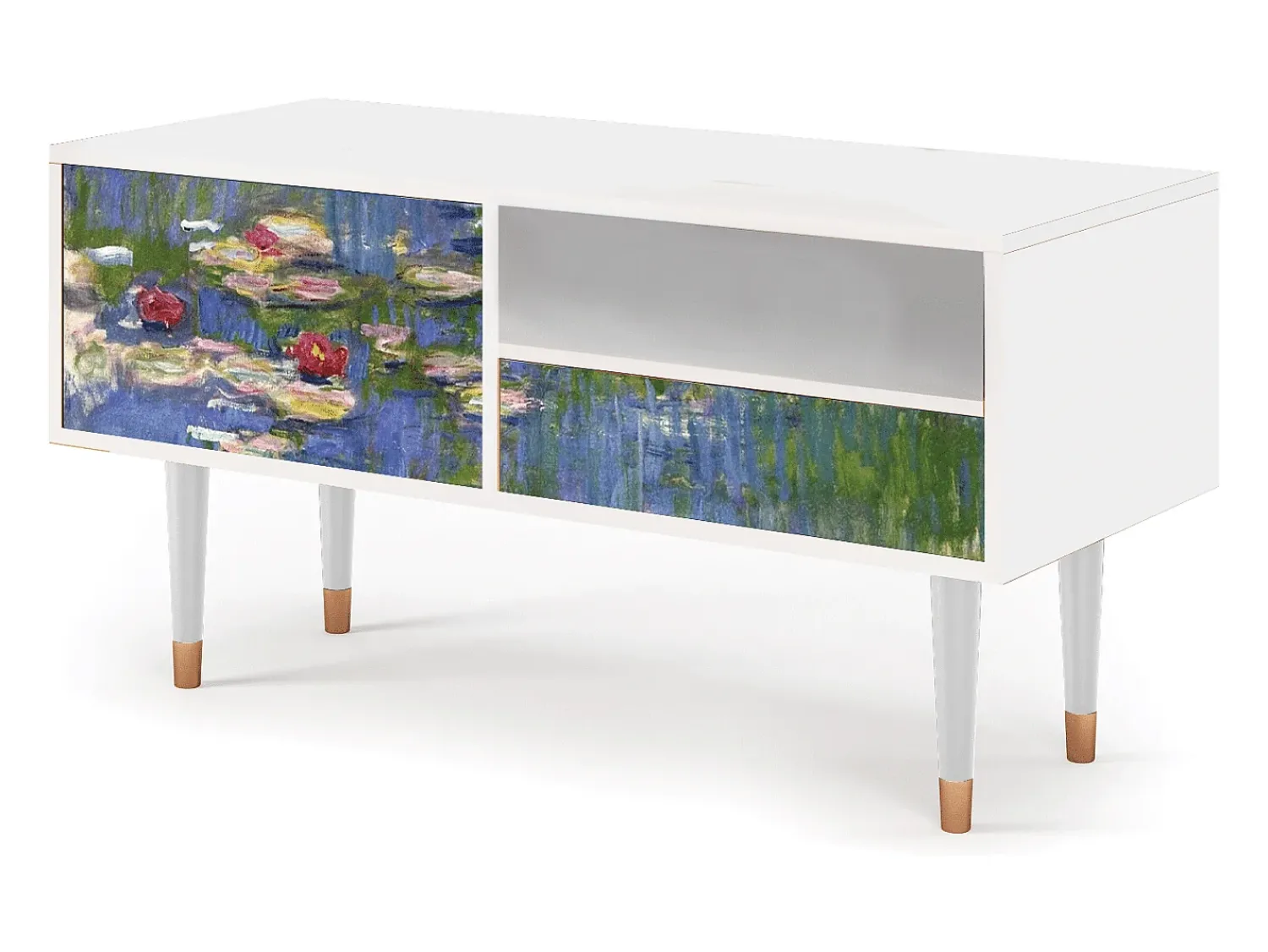 Móvel De Tv| Mueble de TV - 115х59х48 cm - T3 - The water lily pond , Branco Bege