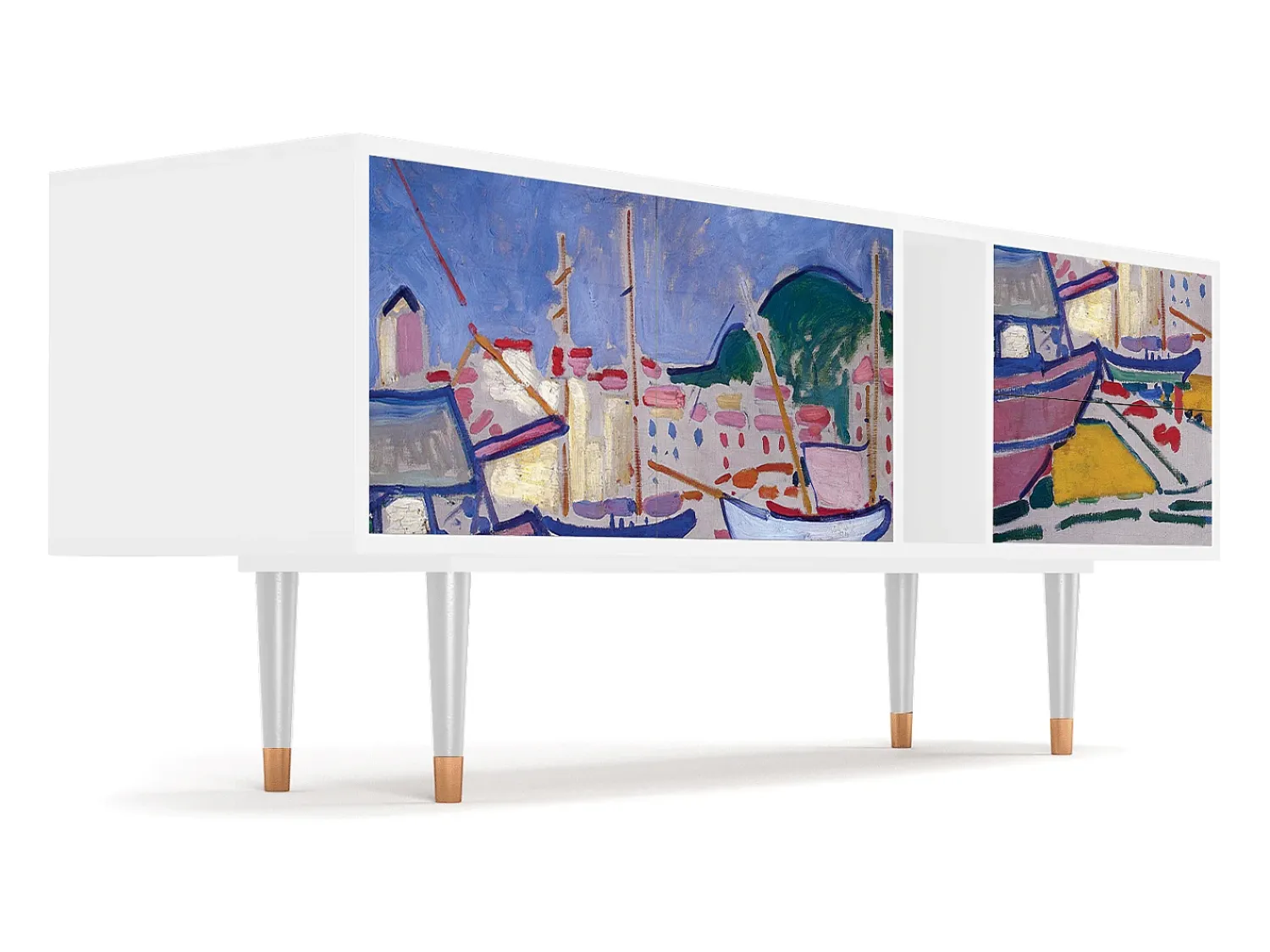 Móvel De Tv* Mueble de TV - 170х69х48 cm - T1 - The Port of Collioure , Branco Bege