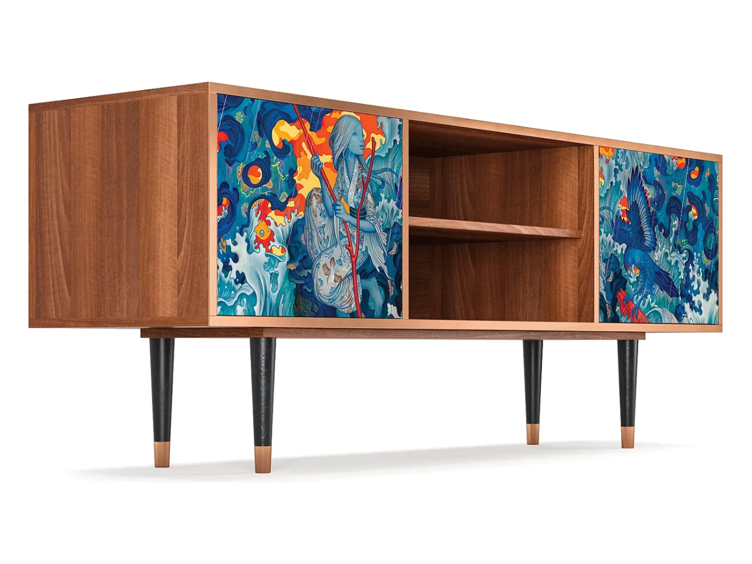 Móvel De Tv* Mueble de TV - 170х69х48 cm - T2 - The Girl - James Jean, Nogueira Castanho