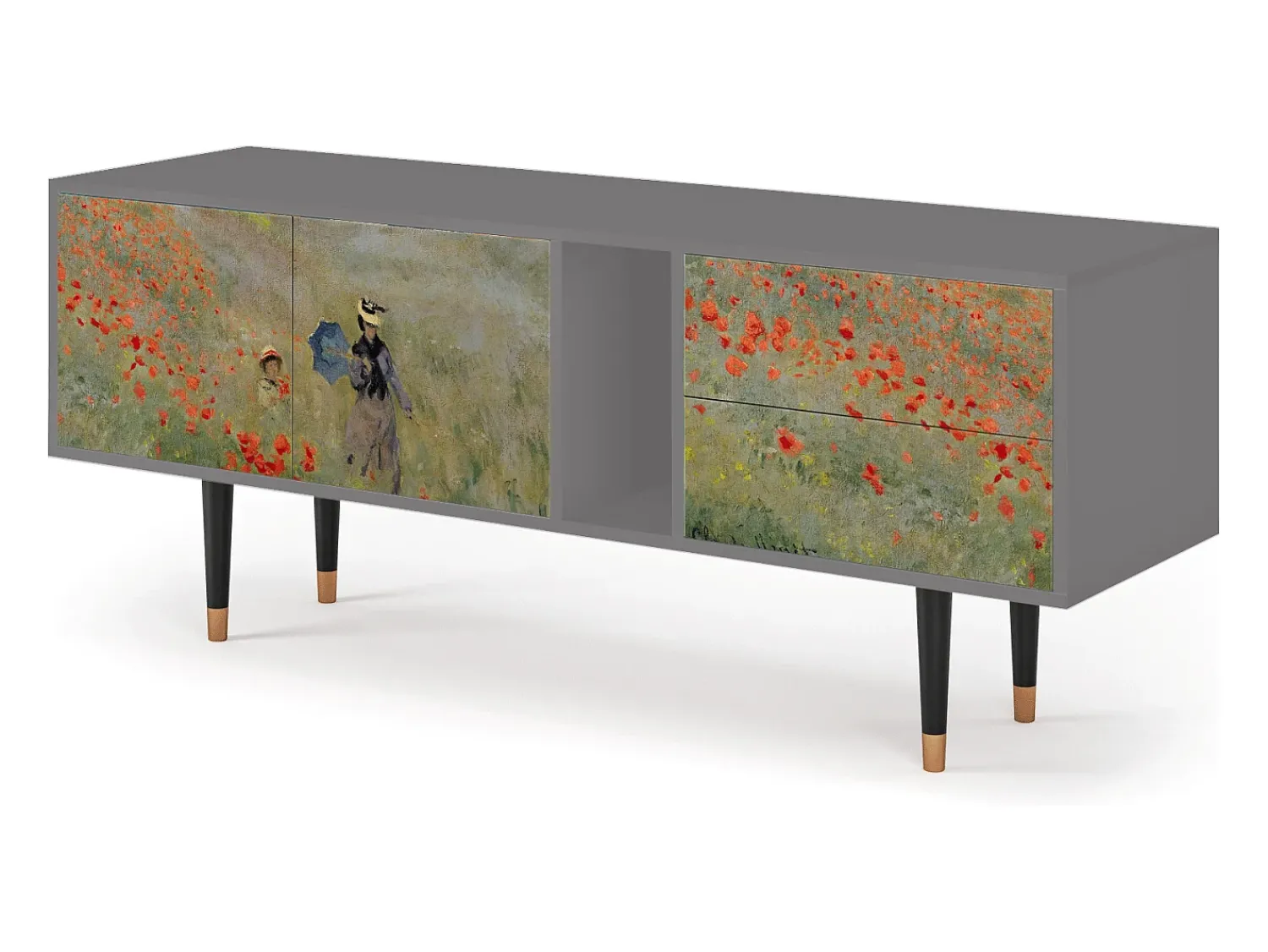 Móvel De Tv| Mueble de TV - 170х69х48 cm - T1 - The Poppy Field , Cinza Cinzento