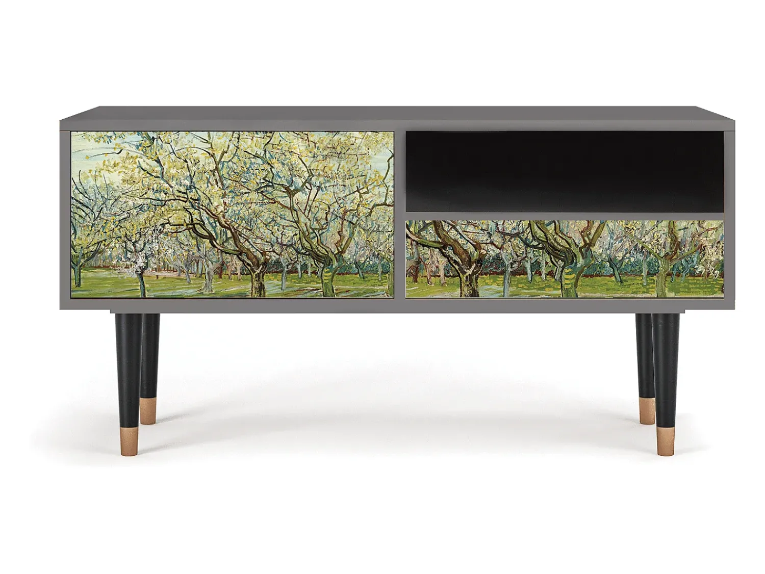 Móvel De Tv| Mueble de TV - 115х59х48 cm - T3 - The Branco Orchard, Cinza Cinzento