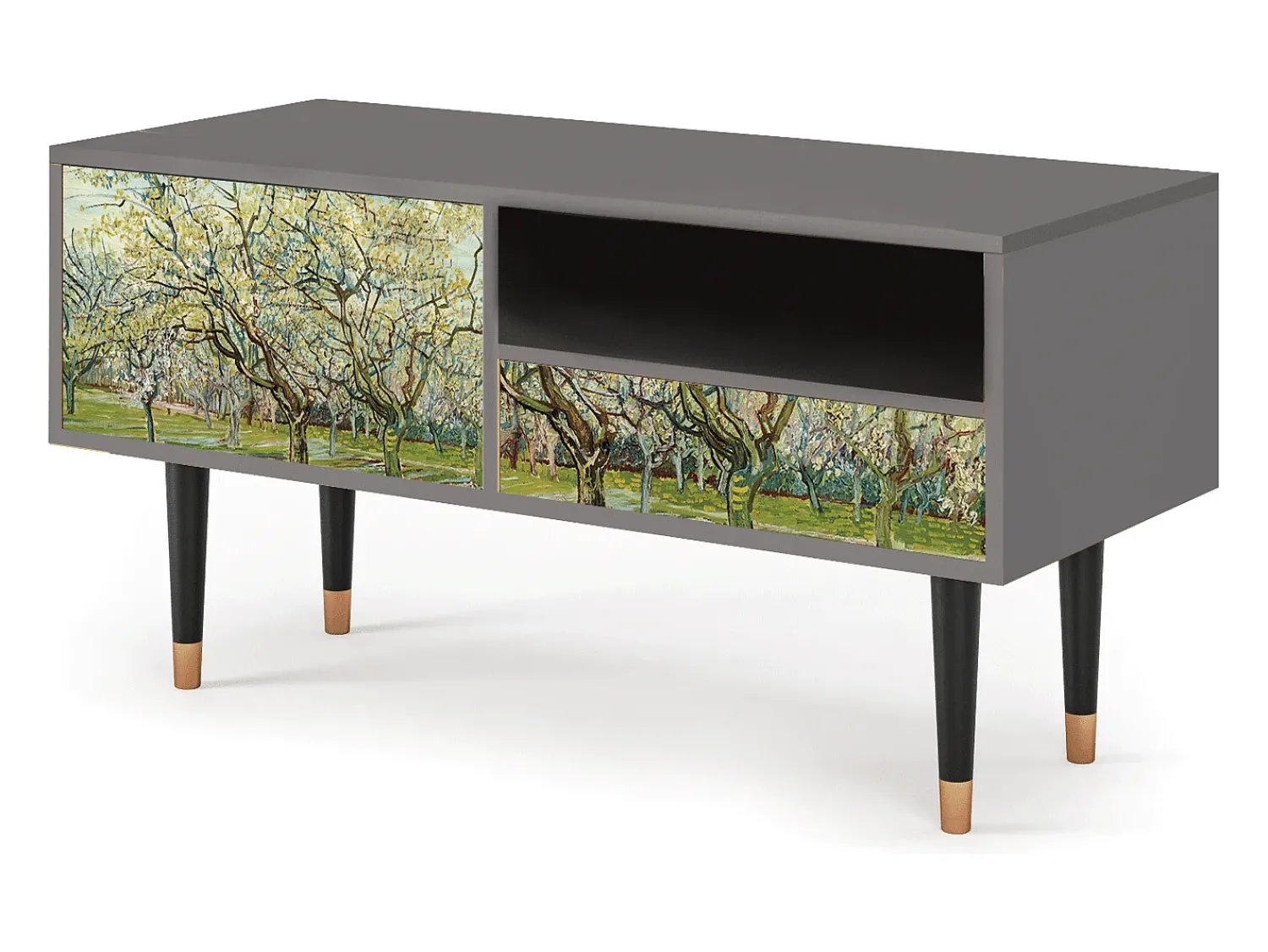 Móvel De Tv| Mueble de TV - 115х59х48 cm - T3 - The Branco Orchard, Cinza Cinzento