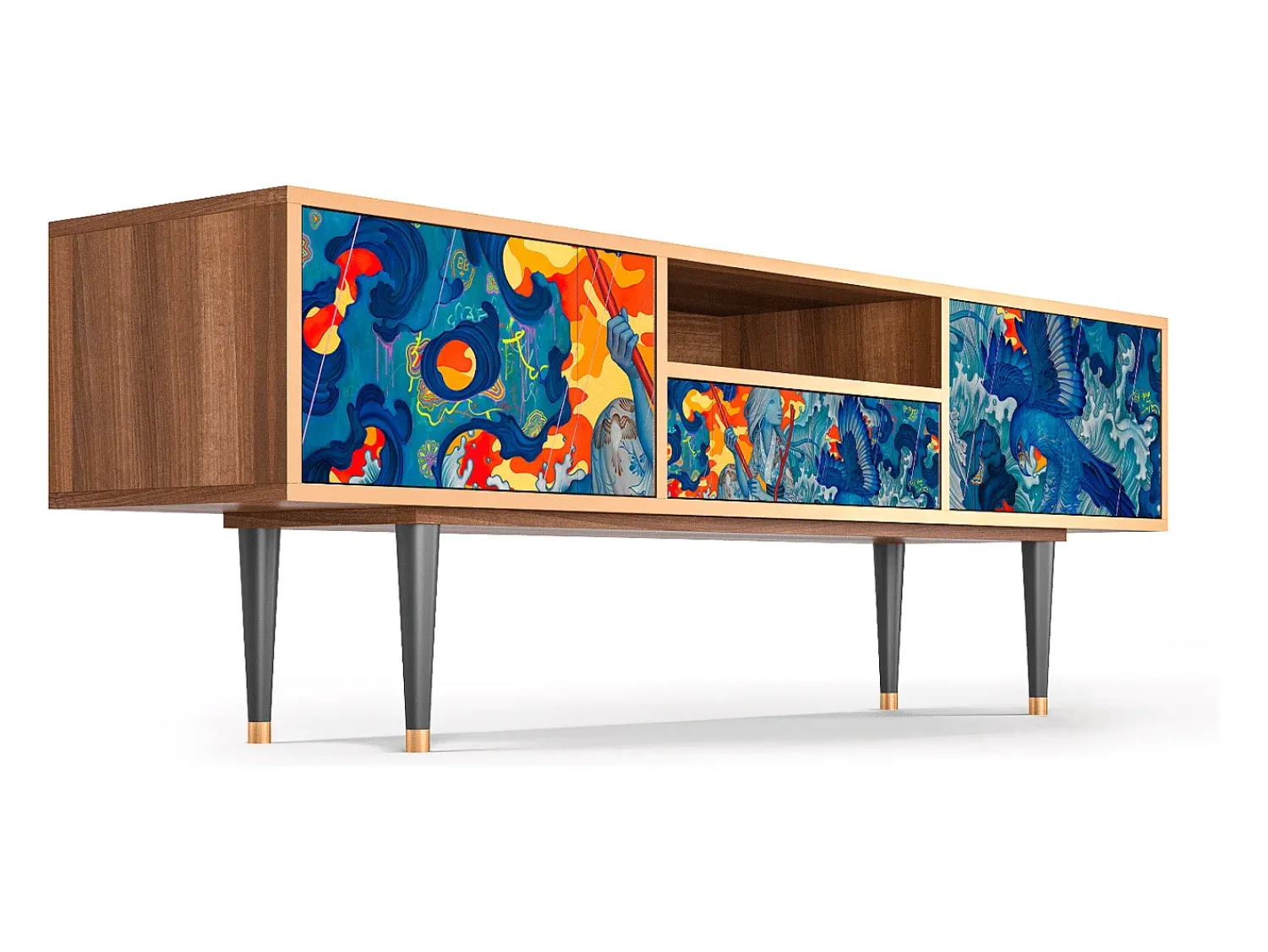 Móvel De Tv* Mueble de TV - 170х59х41 cm - T6 - The Girl - James Jean, Nogueira Castanho