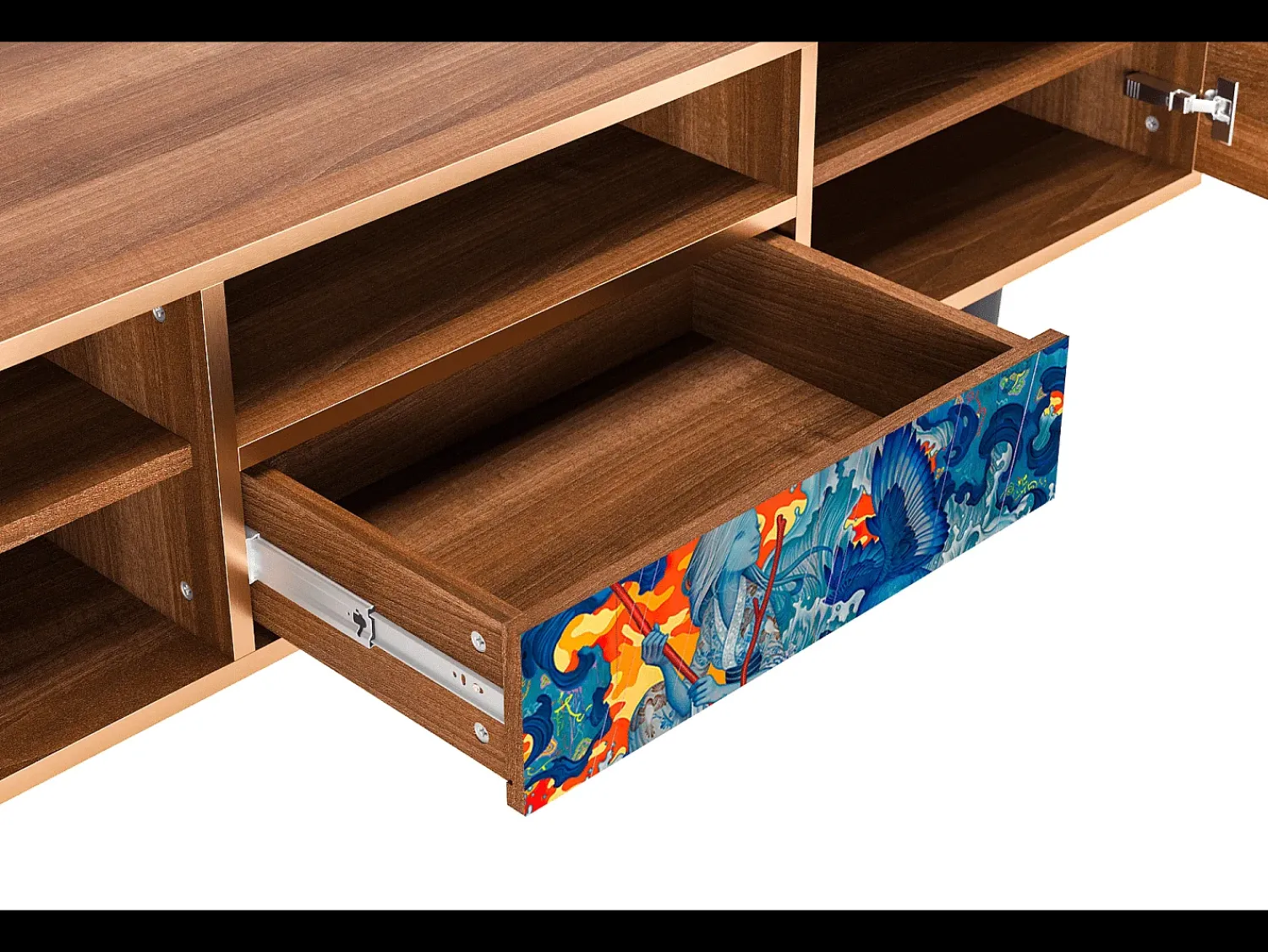 Móvel De Tv* Mueble de TV - 170х59х41 cm - T6 - The Girl - James Jean, Nogueira Castanho